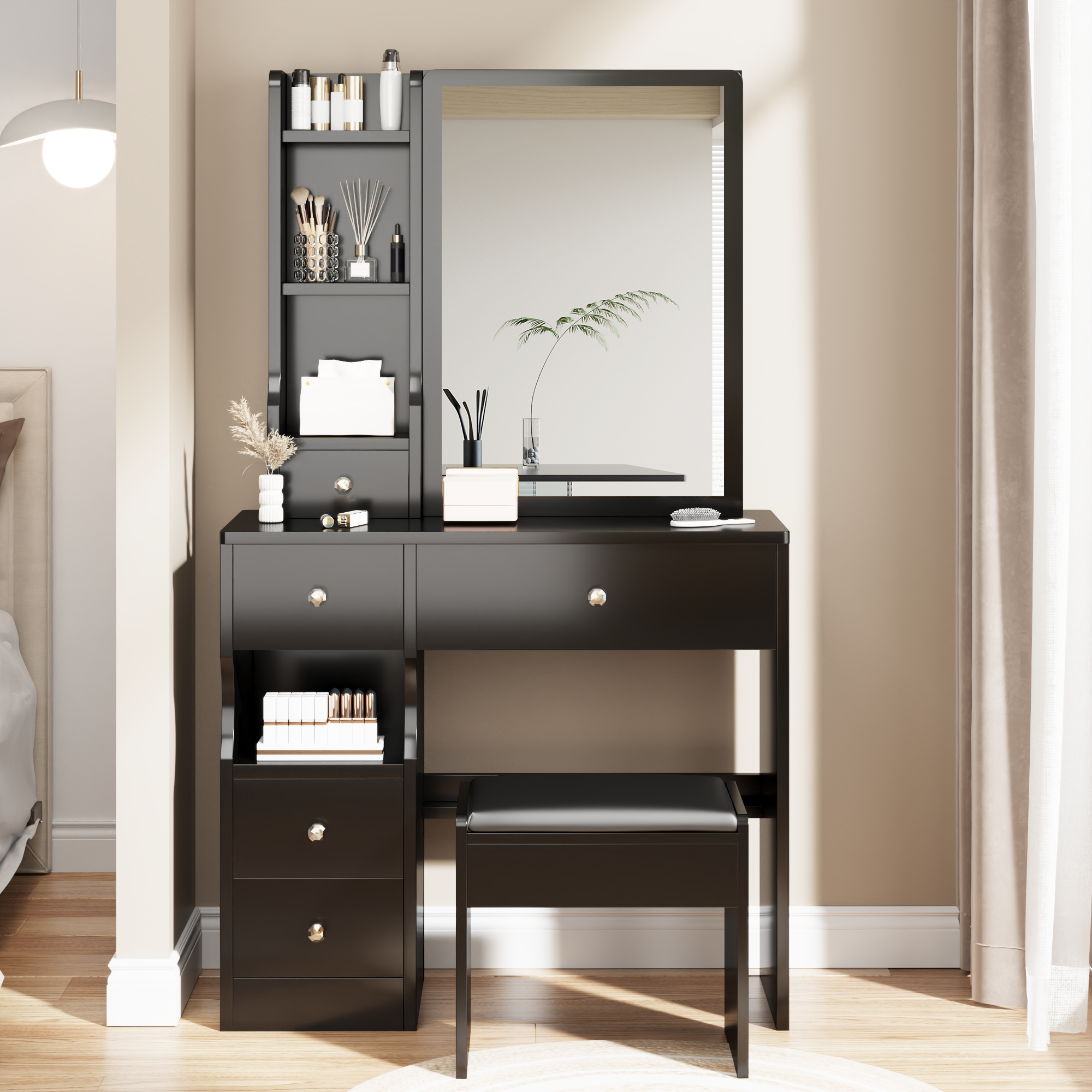 GZMR GZ-RMW3280 29.2-in Black Makeup Vanity