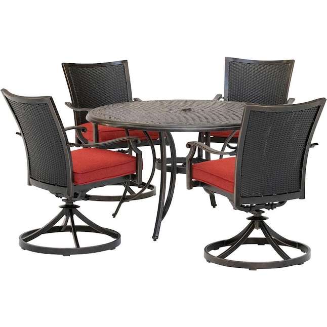 Hanover Traditions 5 Piece Bronze Patio Dining Set With Red Cushions In The Sets Department At Com - Plastic Bronze Patio Set