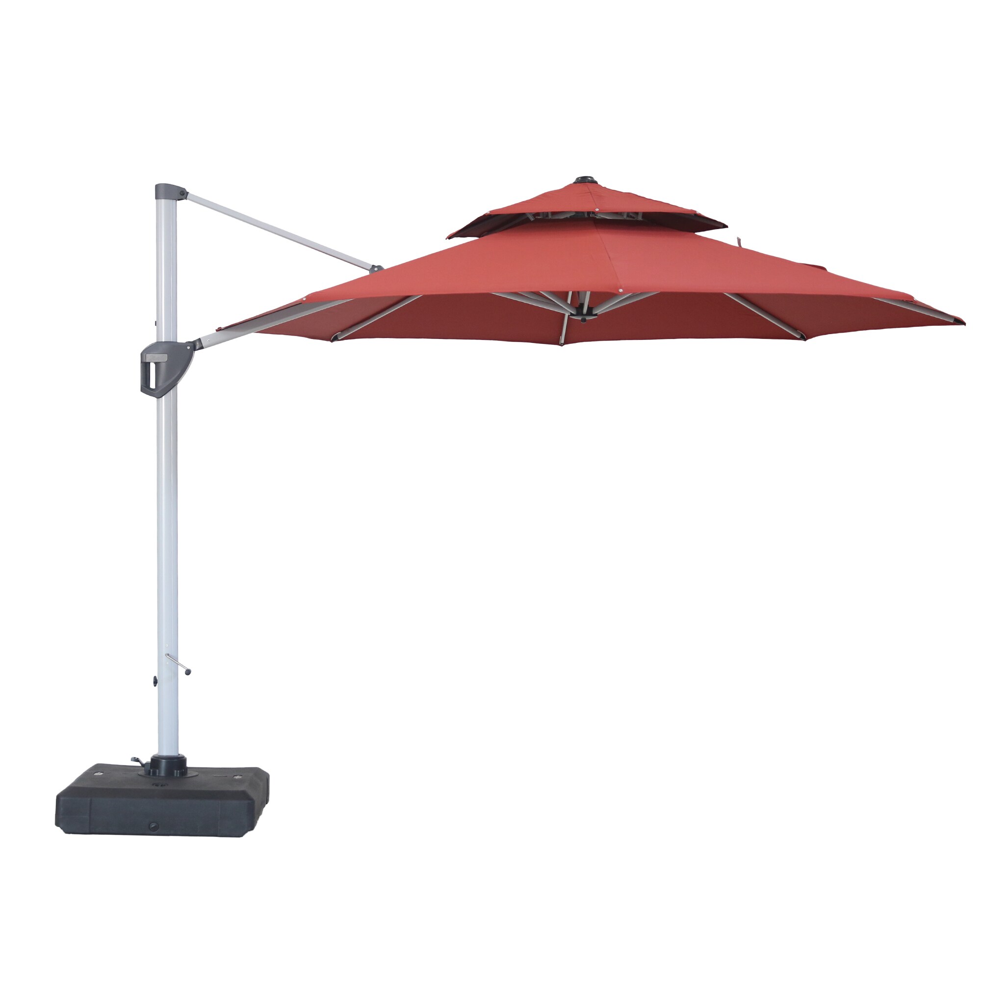 11-ft Aluminum Octagon Red Crank Cantilever Patio Umbrella with Base | - Clihome CL-MFWL01CM