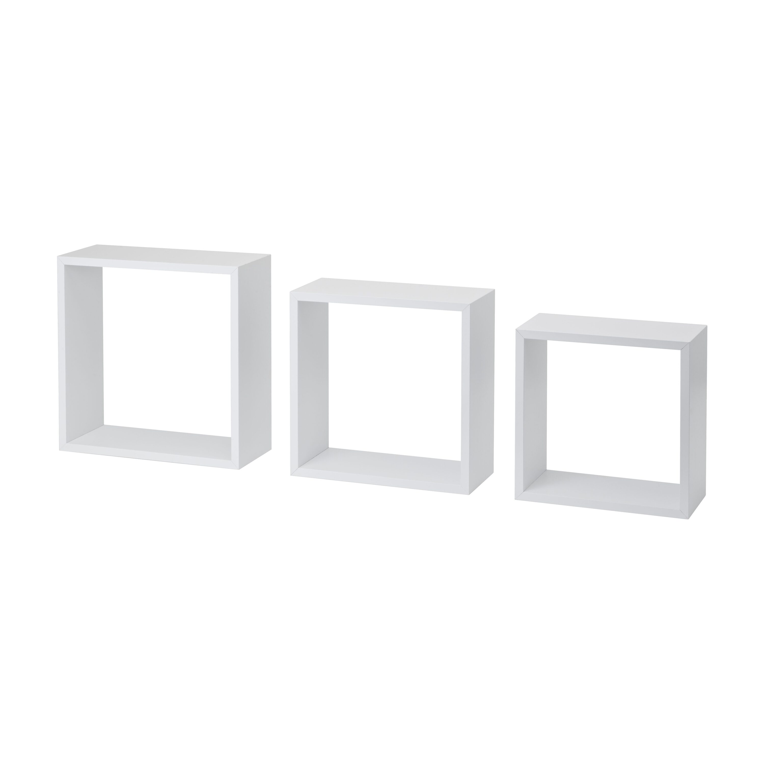 DOLLE 114552 11.8-Inches L x 11.8-Inches D x 11.8-Inches H White MDF Rectangular Floating shelf 3 Decorative Shelves