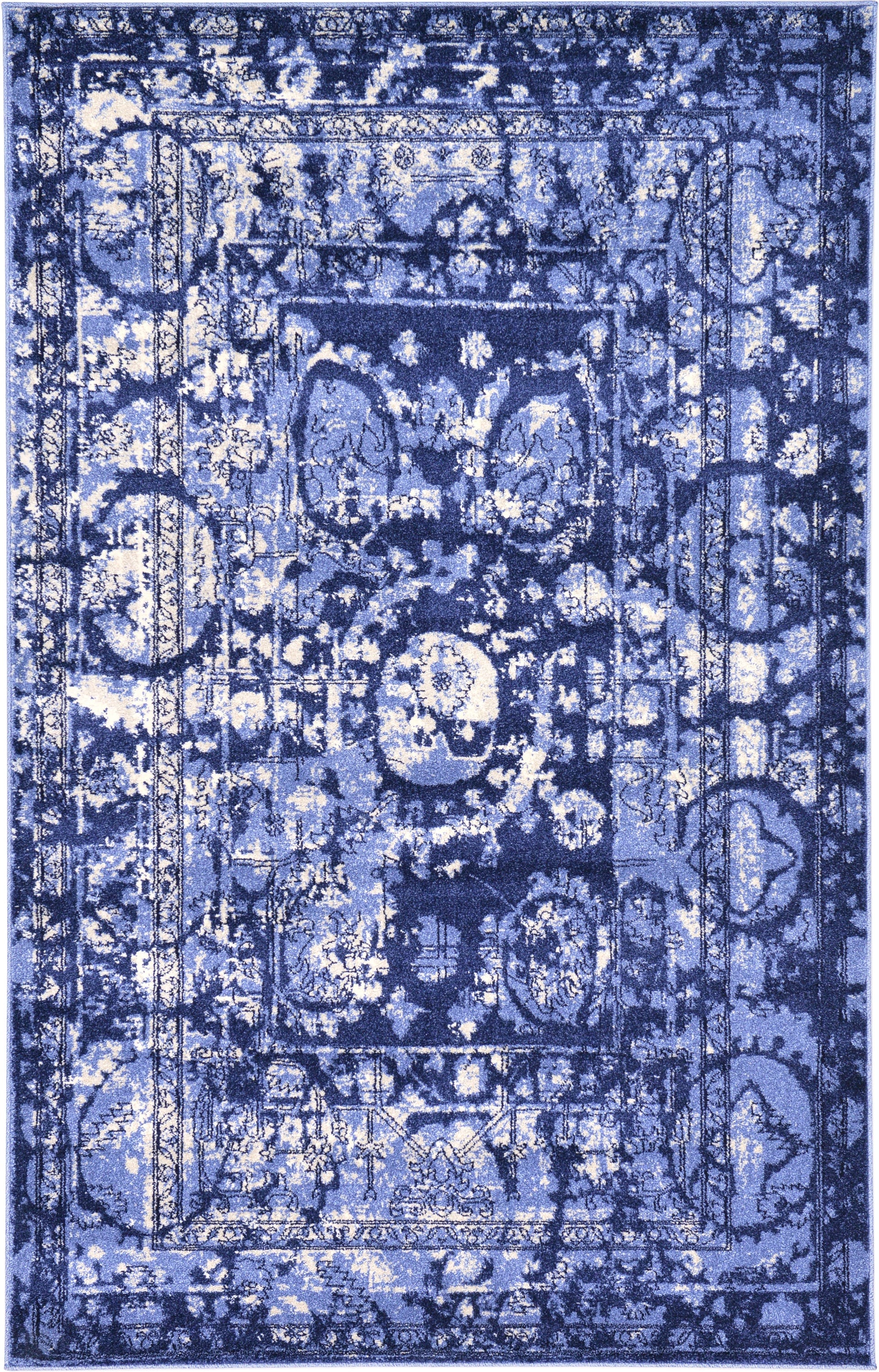 Unique Loom 3119792 Vintage La Jolla 5 x 8 (ft) Loomed Polypropylene Blue/Ivory Rectangular Indoor Border Vintage Area rug