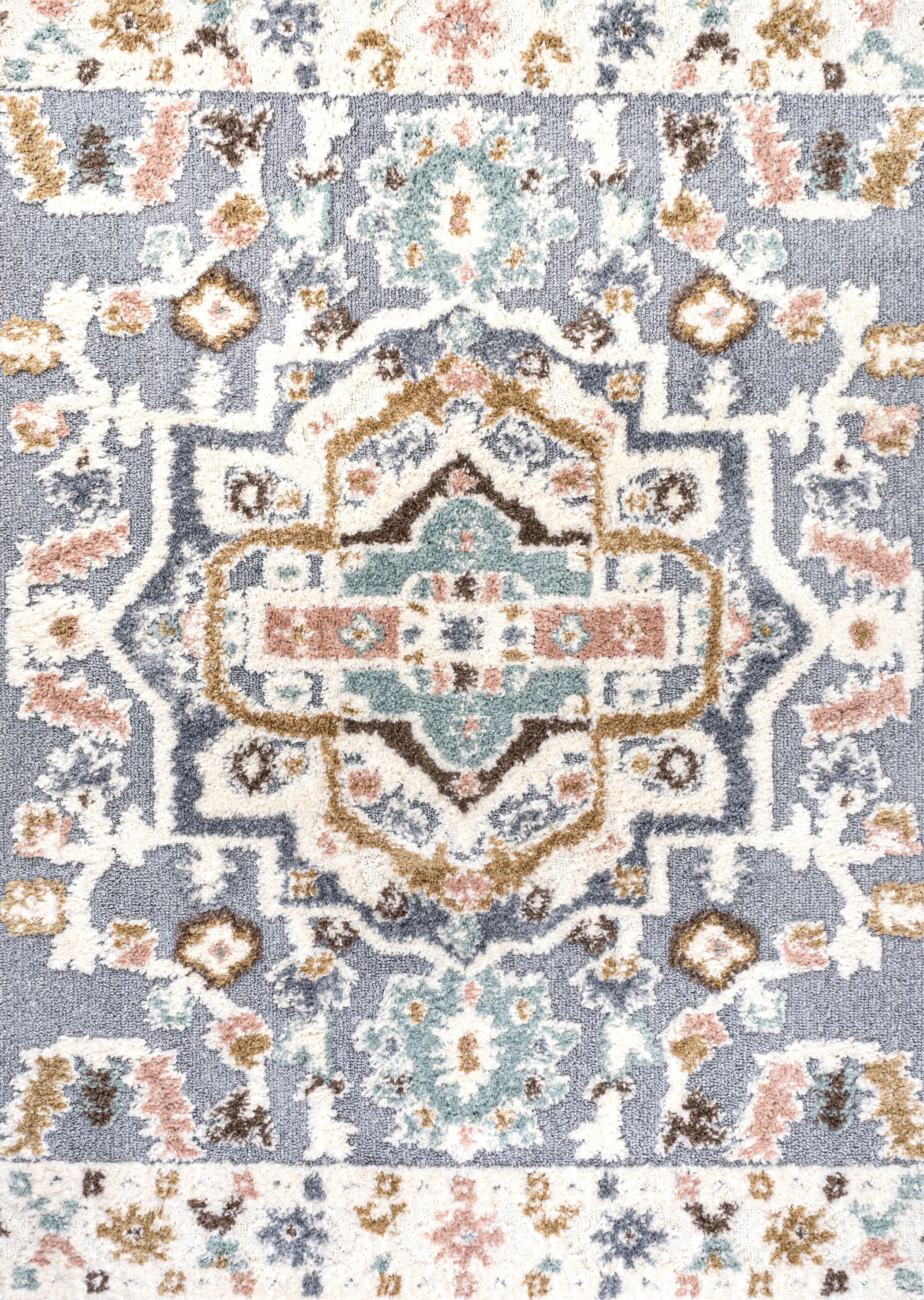 Aziza Gray and Multicolor Synthetic Medallion Area Rug