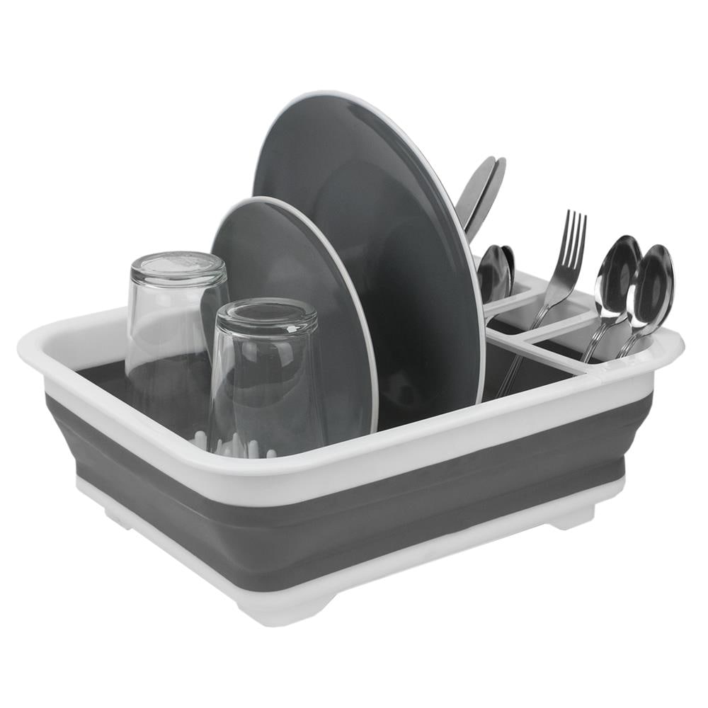 Home Basics 2 Tier Plastic Dish Drainer, Black