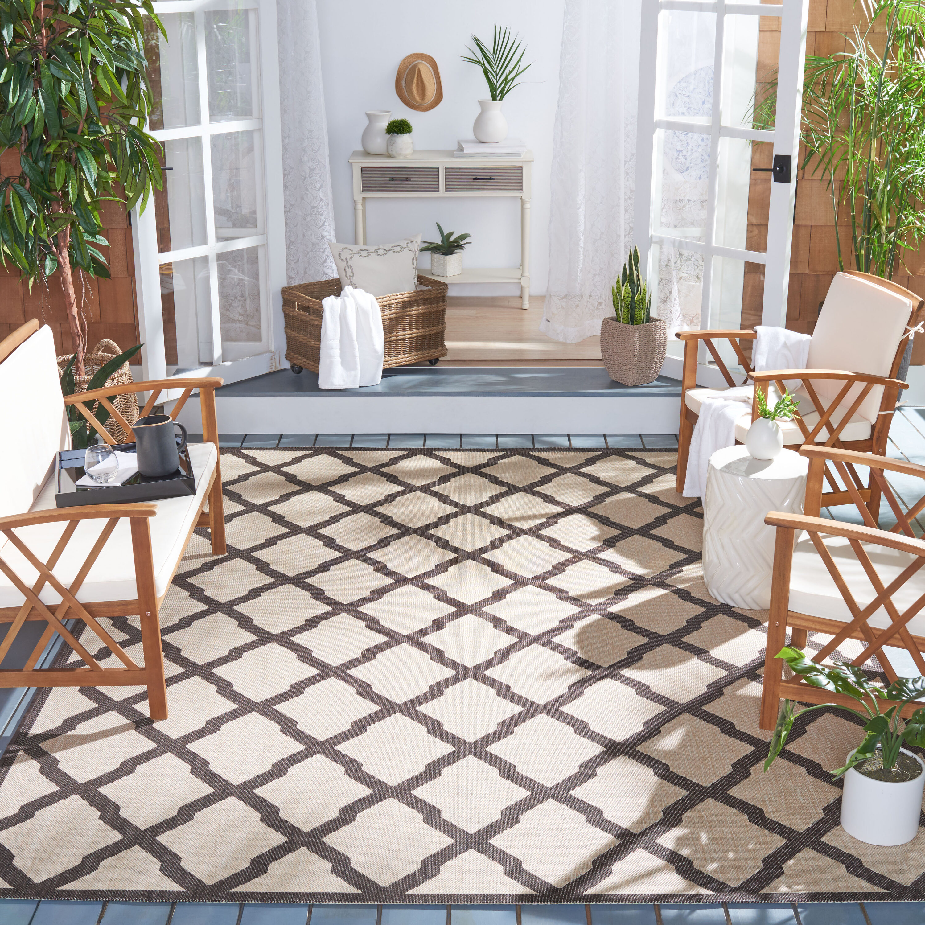 Beach House 122U Creme Brown 8ft x 10ft Large Rectangle Rug