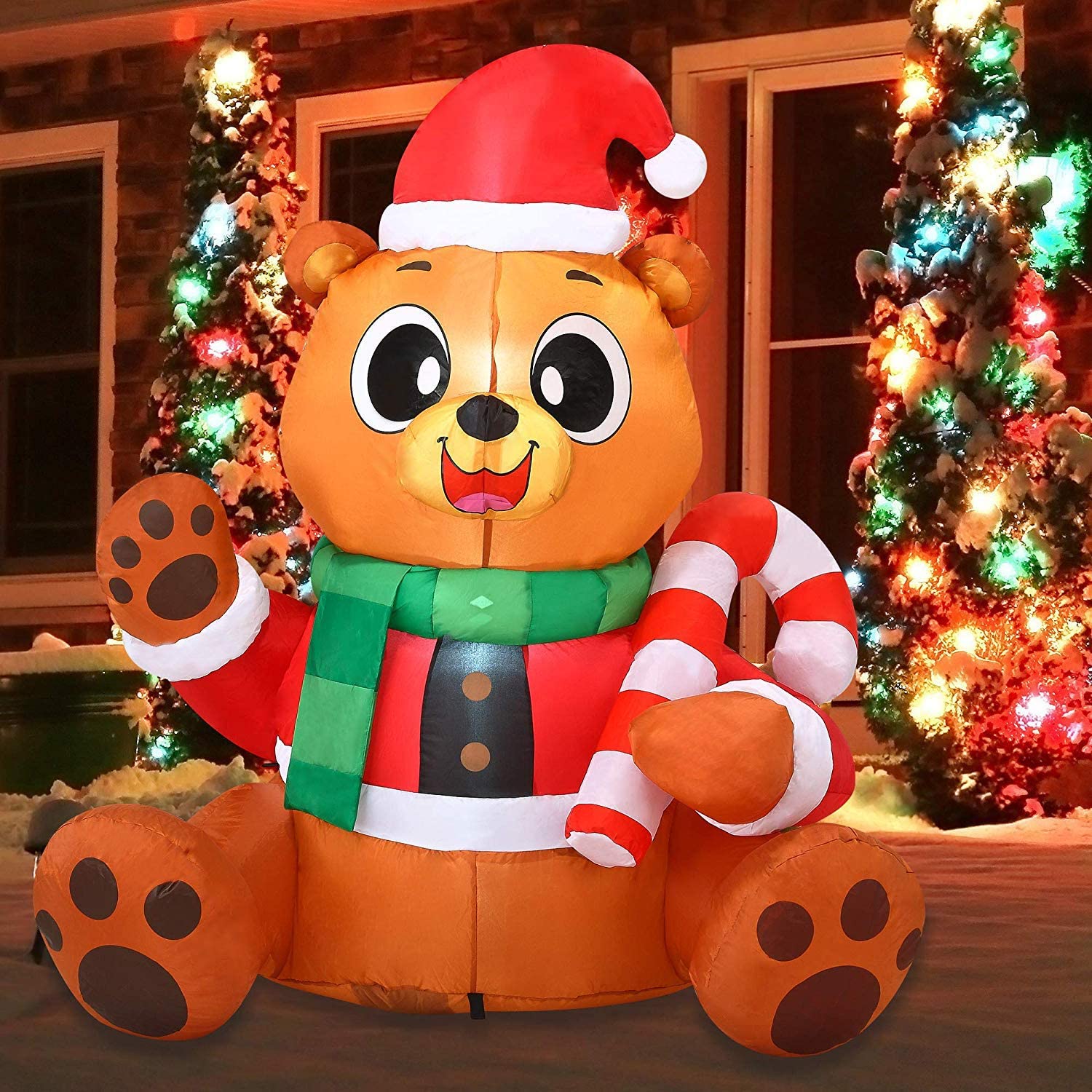 Joiedomi 4-ft Lighted Teddy Bear Christmas Inflatable in the Christmas ...