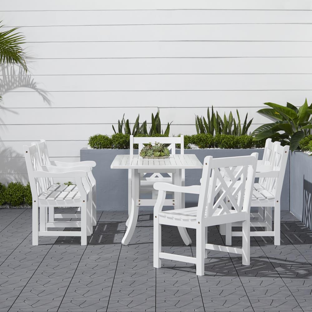 Vifah Bradley 7 Piece White Patio Dining Set Wood Rectangle Table With 6 Stationary Chairs In 