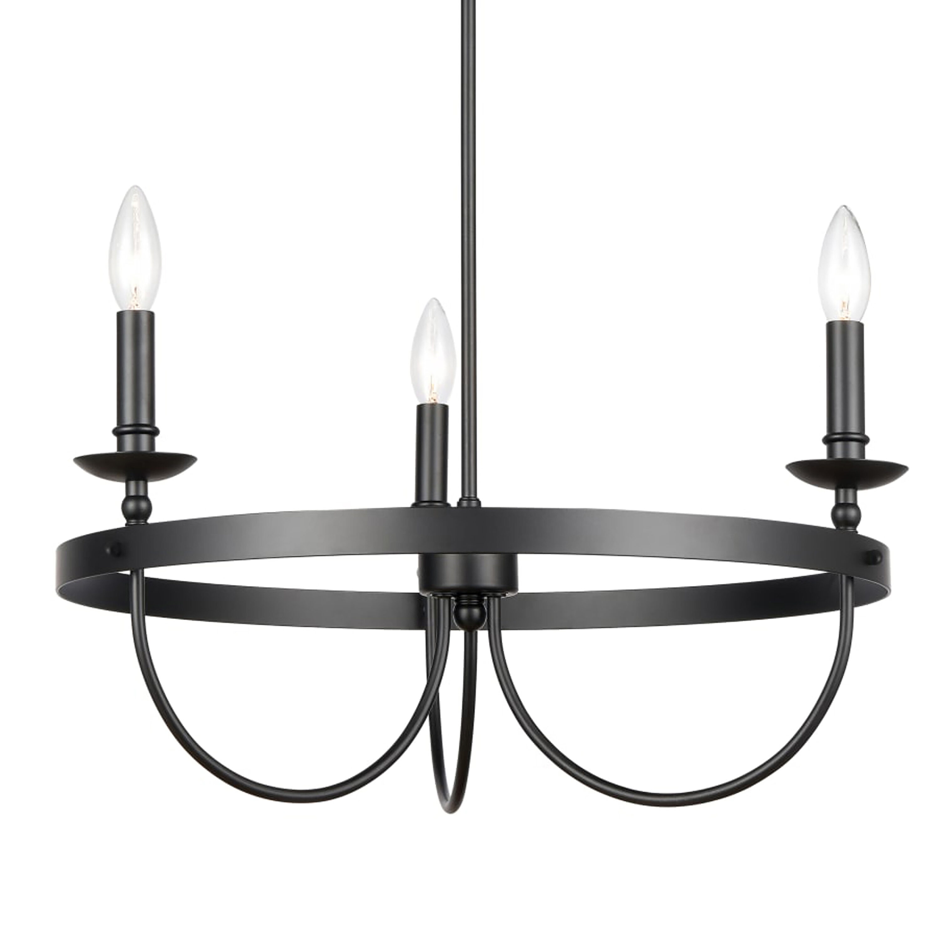 Signature Hardware 479815 Buckram 3-Light Matte Black Craftsman Dry rated Chandelier