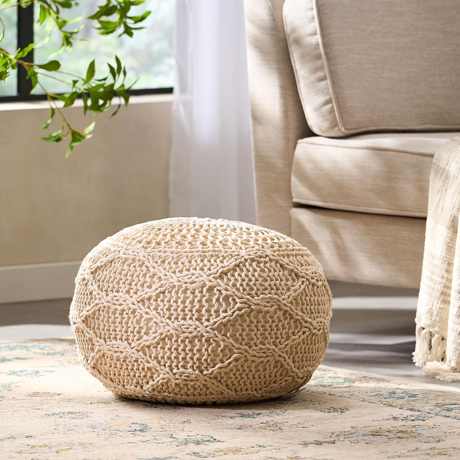 Vynxaria LEXY0645-DJBF-DDY062 Bean Bag Chairs Wool Knit Pouf in Refreshing Color 20x20 Inches