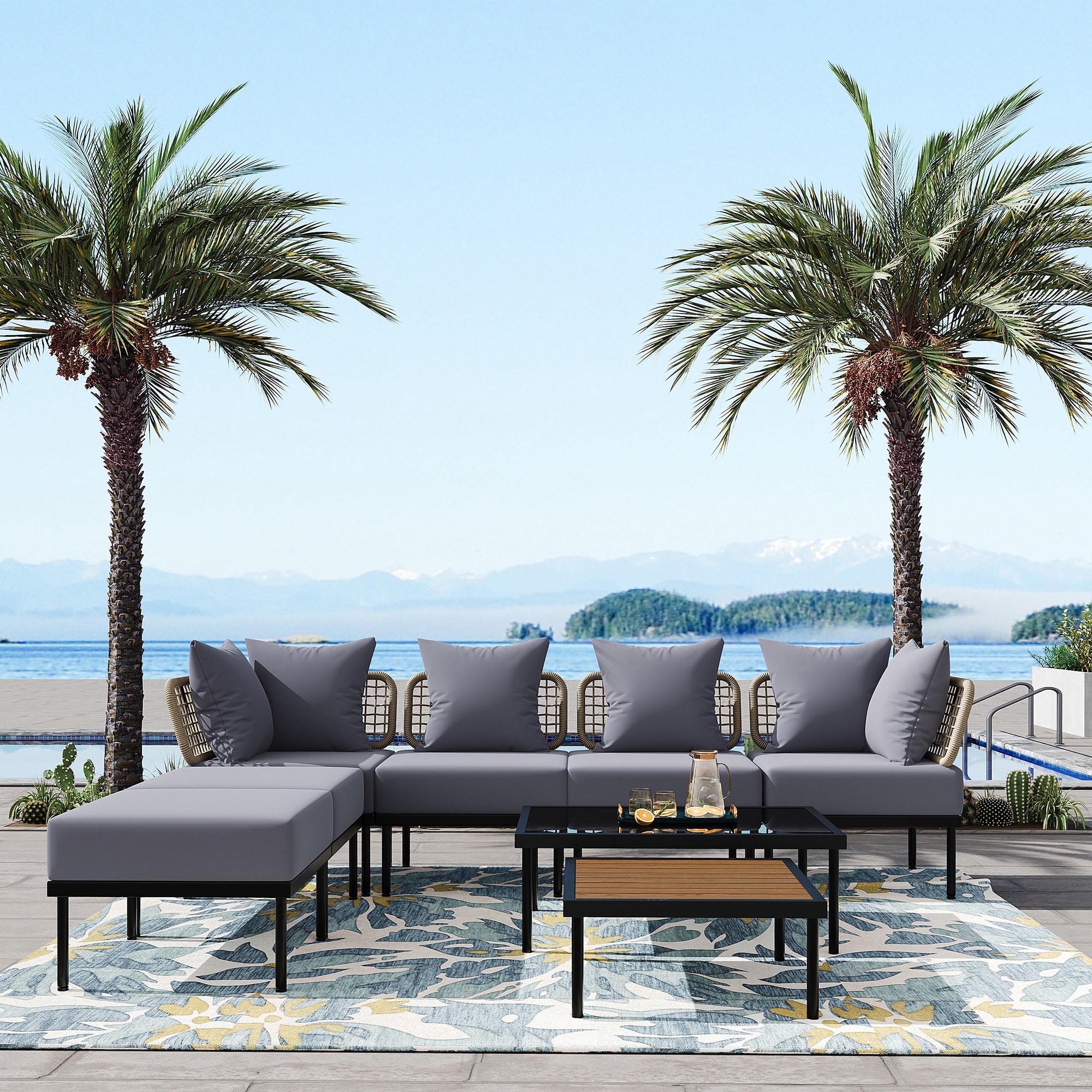 ModernLuxe L-TM000003AAE 8 -Piece Patio Conversation Set with Gray Cushions