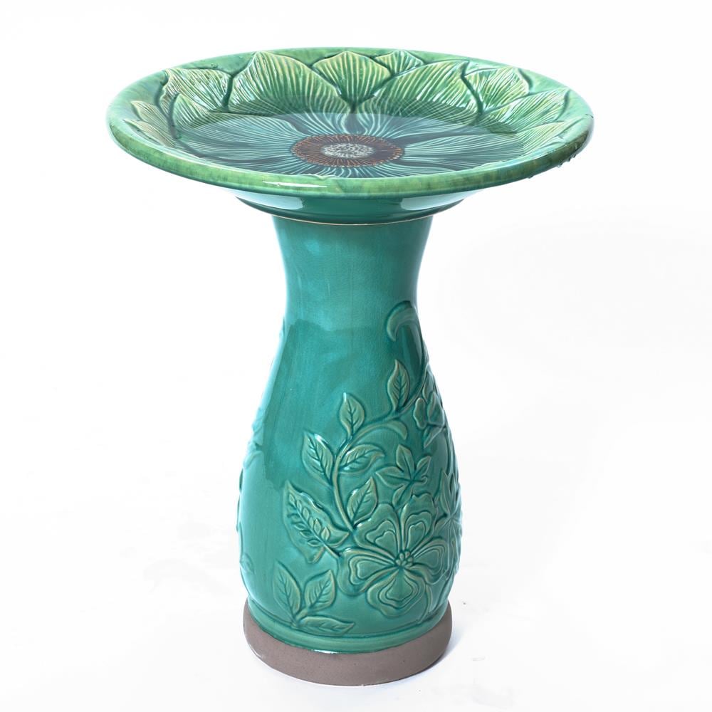 LuxenHome WHP1897 22.83-Inches H Aqua, Green, Blue Ceramic Complete birdbath