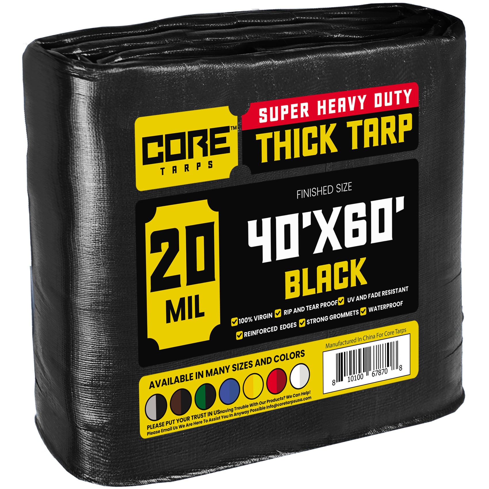 Core Tarps CT-706-40X60 40-ft x 60-ft Black Waterproof Commercial Polyethylene 20-mil Tarp