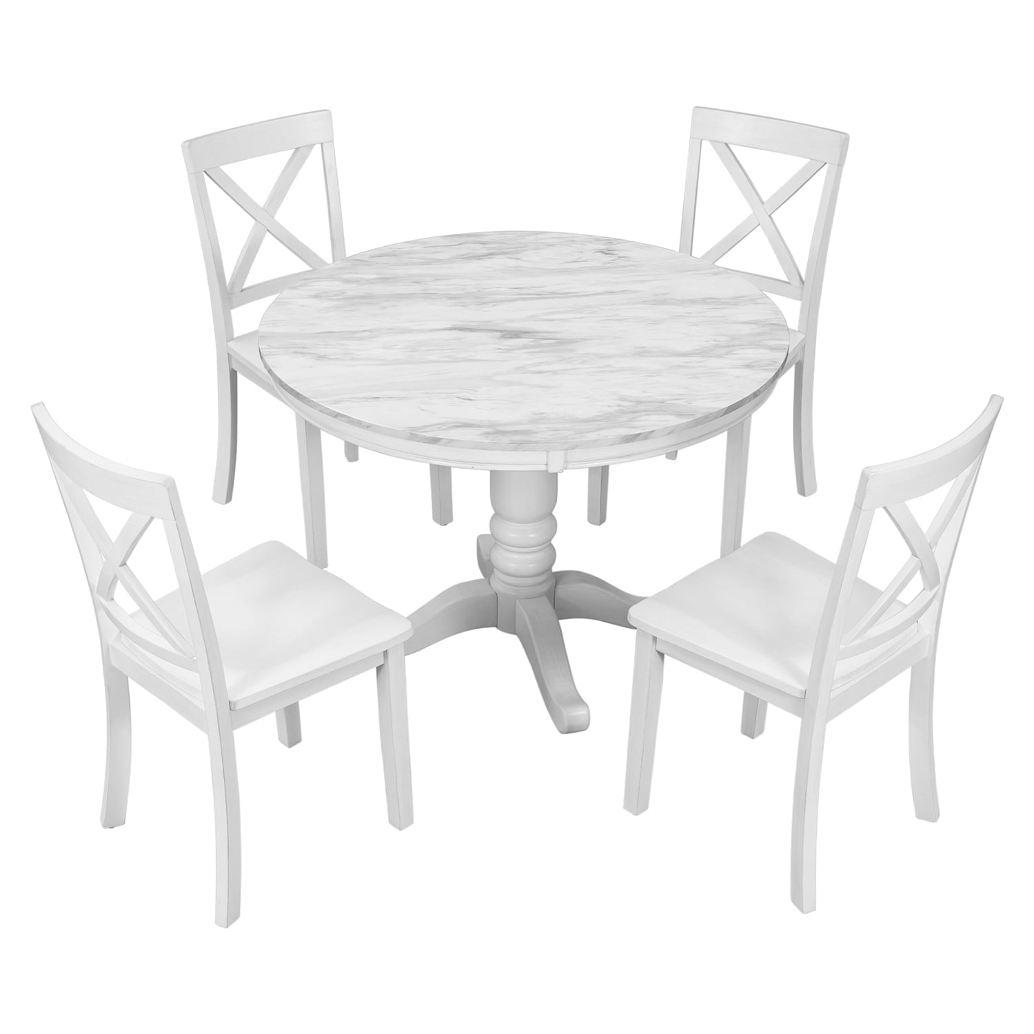 SINOFURN SYA370104WT White Rustic Dining Room Set with Round Table ( Seats 4 )
