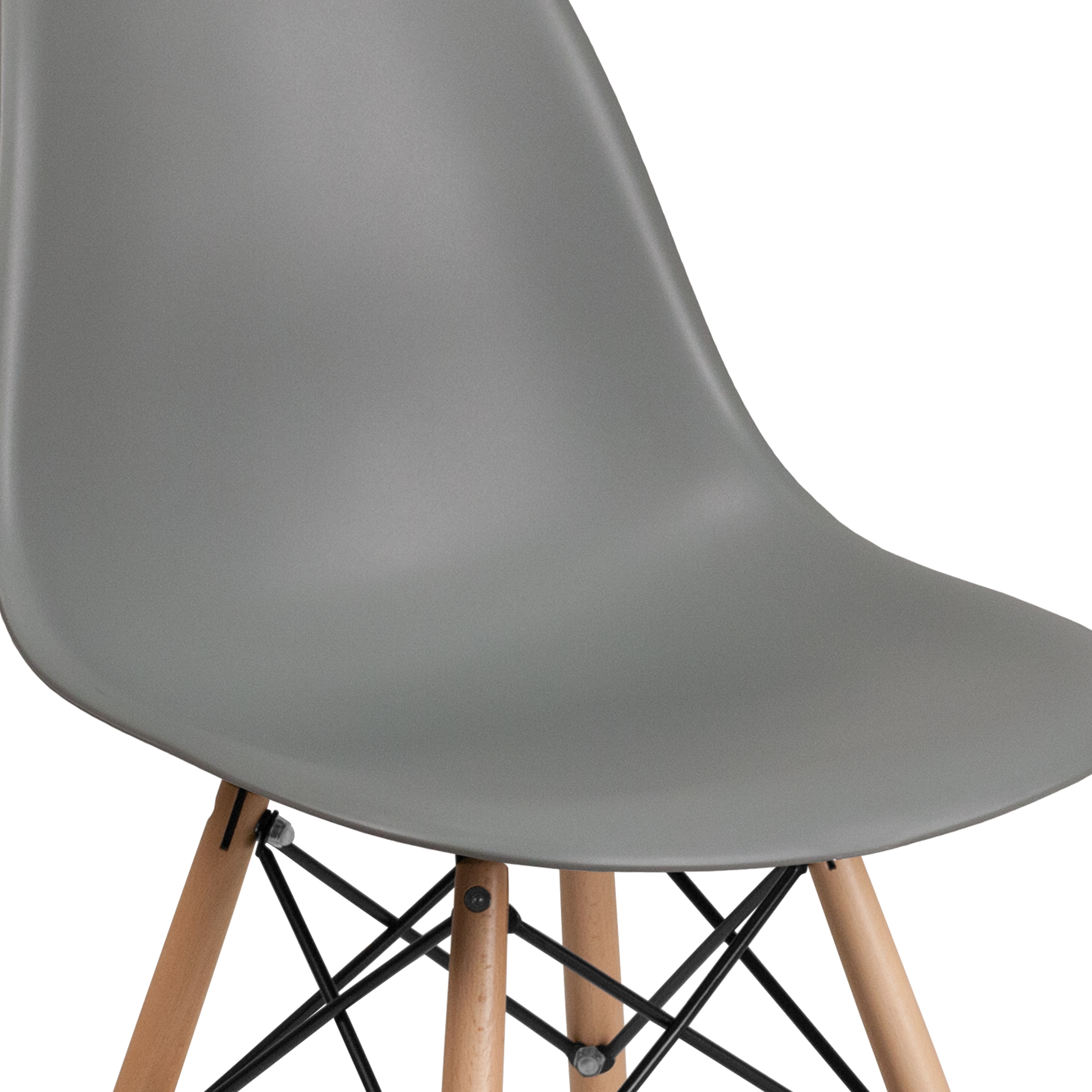 Moss Gray Plastic Side Chair with Wooden Legs