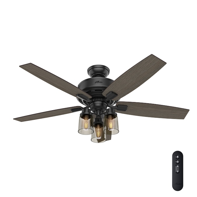 Hunter Bennett 52 In Matte Black Led Indoor Downrod Or Flush Mount Ceiling Fan With Light Remote 5 Blade The Fans Department At Com - Quietest Ceiling Fan With Light And Remote