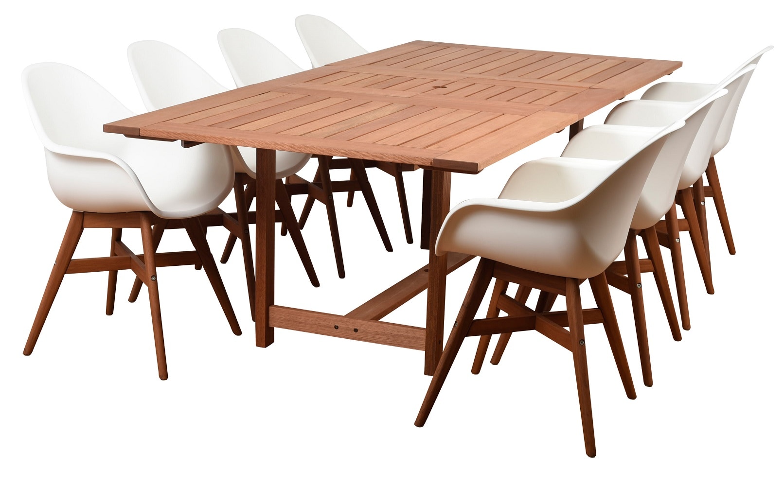 International Home EN-IH-CHARD9PC Amazonia 9 -Piece Brown Patio Dining Set Extendable Table Wood Rectangle Table with 8 Stationary Chairs