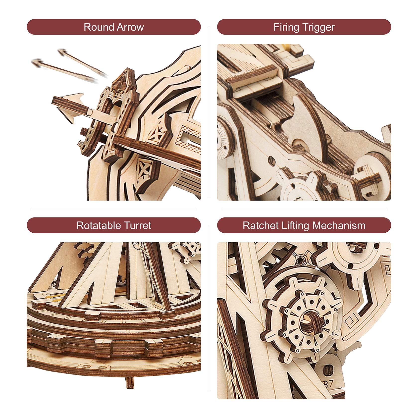 Etokfoks 3D Wooden Catapult Model Kit Mechanical Puzzle for Adults