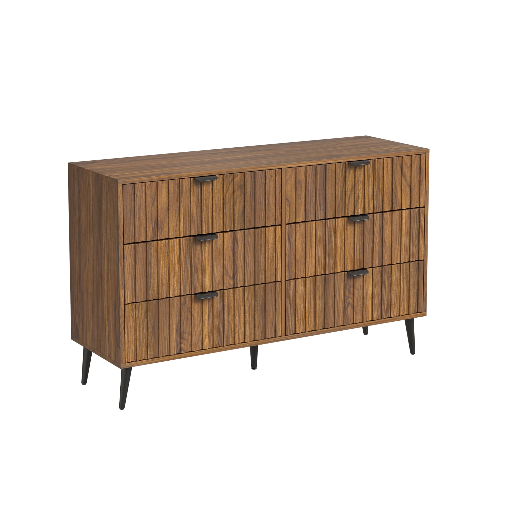 Dark Brown Finished Wood 6-Drawer Rectangular Dresser