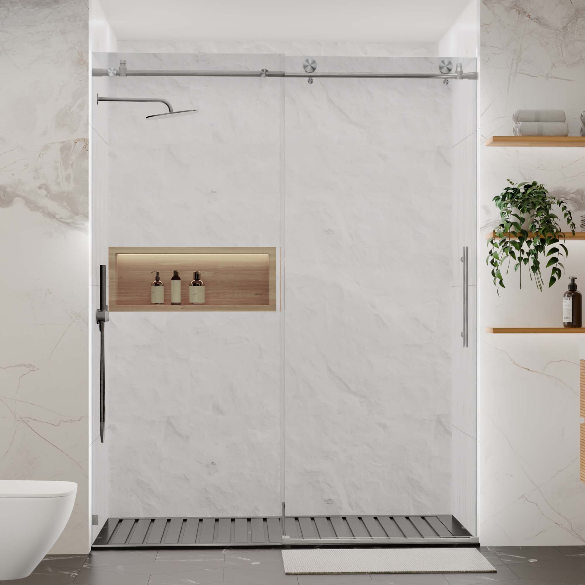 GDFStudio 349187 Kin Frameless Sliding Shower Door Chrome Brushed Nickel