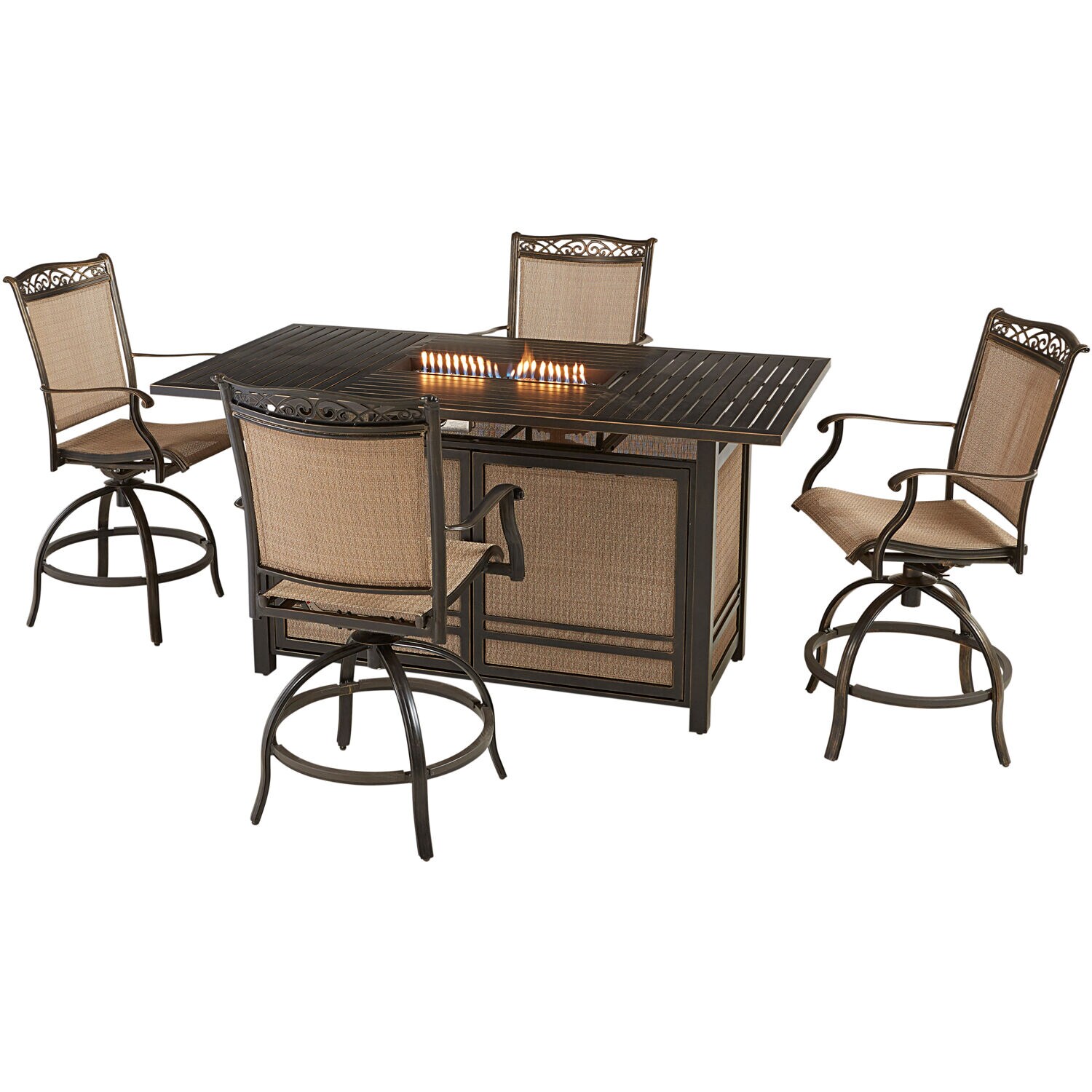 Hanover Fontana 5-Piece Tan Woven Patio Dining Set Aluminum Rectangle ...