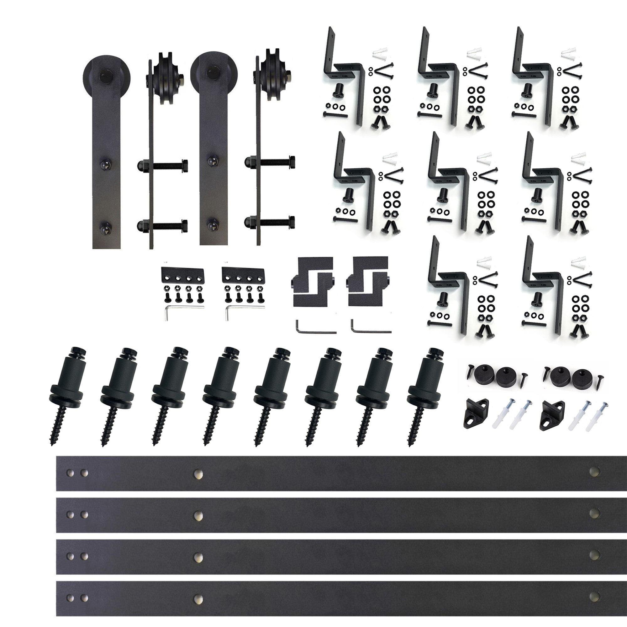 HOMACER ZT3TGH120C 120-in Rustic black Black Indoor I-strap Double bypass Barn door hardware kit