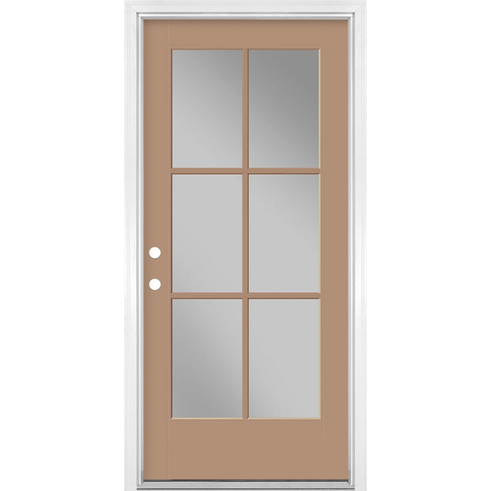 Masonite 1524266 36-in x 80-in x 4-9/16-in Fiberglass Full lite Left-hand inswing Warm Wheat Painted Prehung Front Door with Brickmould Insulating core