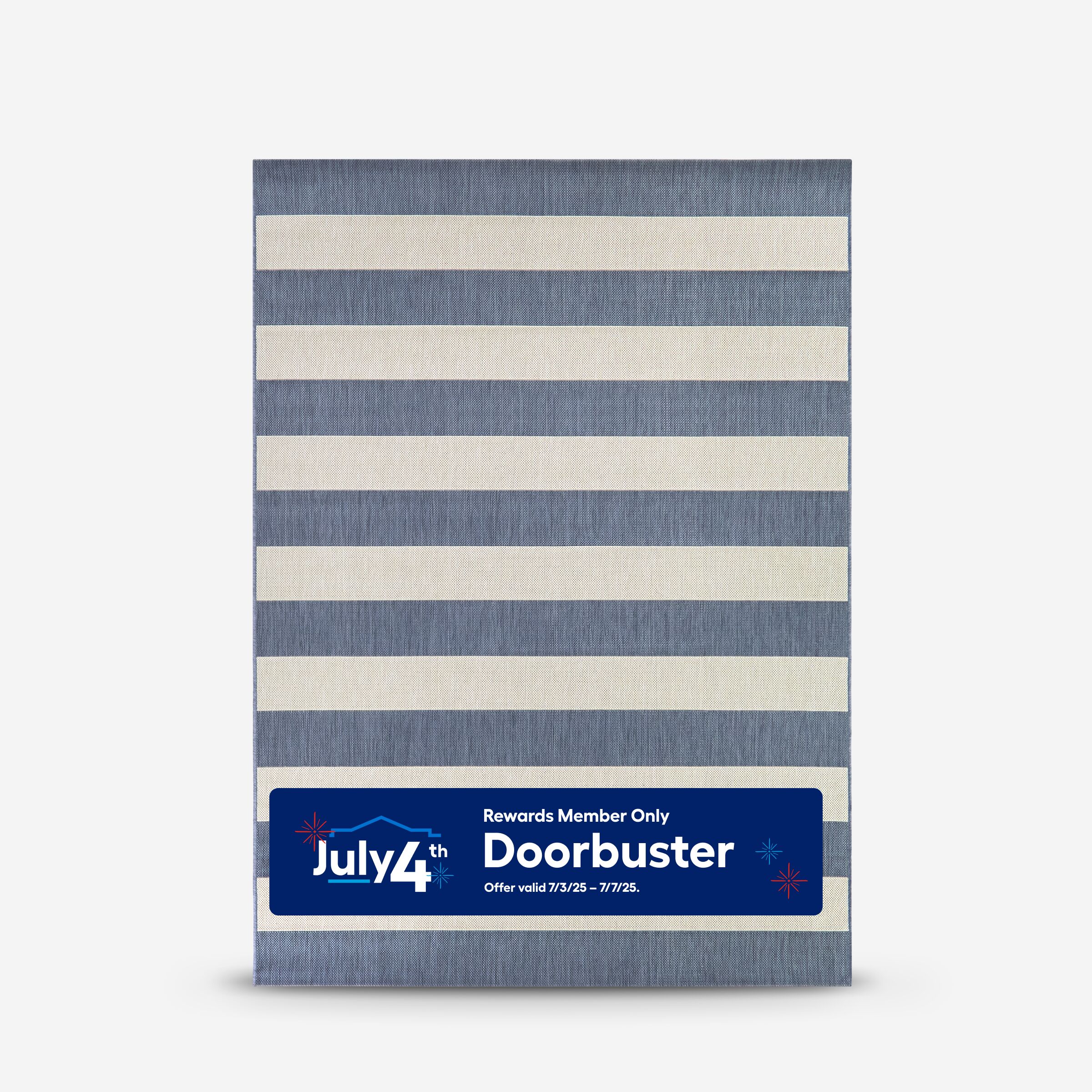 allen + roth 3097870 Aleah 5 x 7 (ft) Flatweave Polypropylene Blue Rectangular Outdoor Stripe Farmhouse/Cottage Area rug