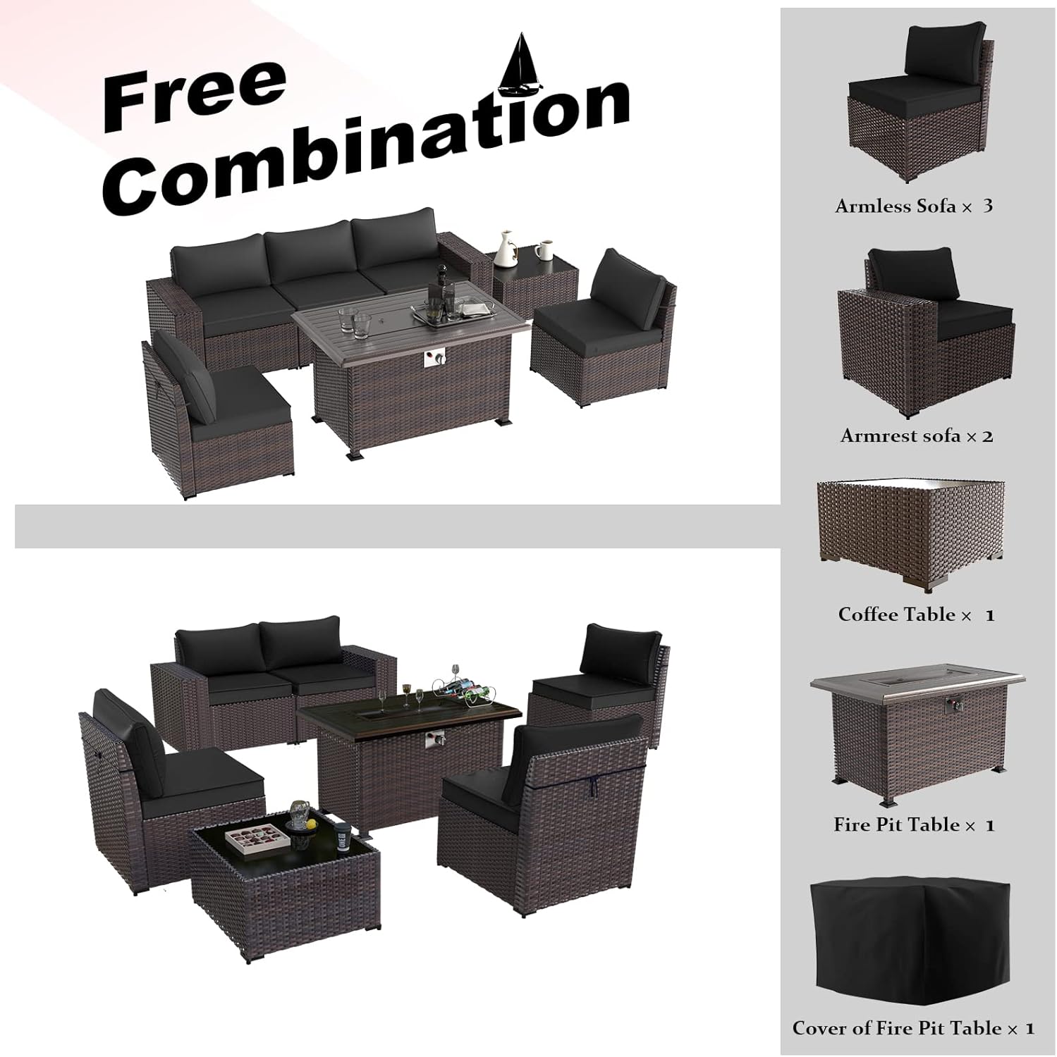 ALAULM LS-6PCS+FP-BLACK Patio-Conversation-Sets - View #6