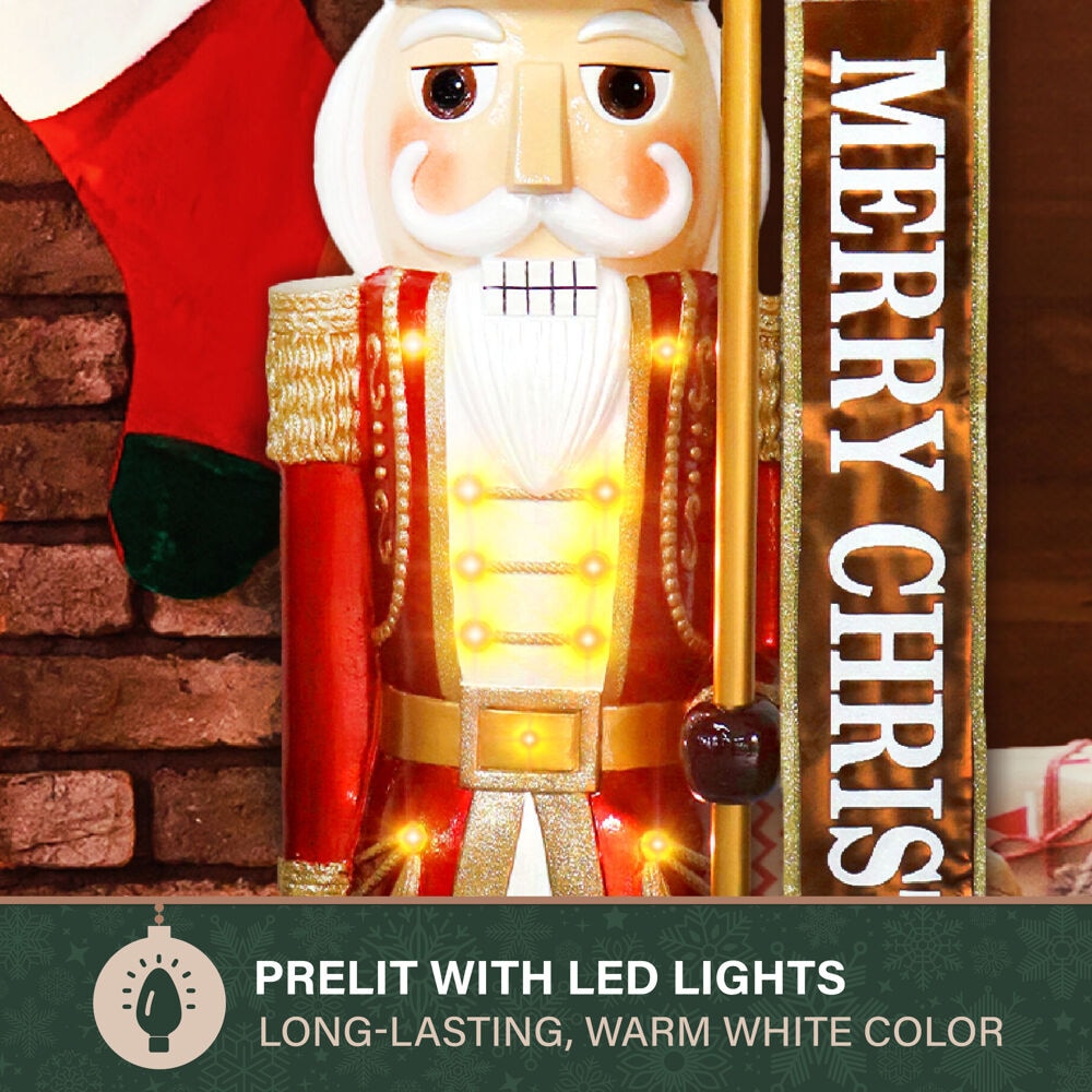 4-Ft Red and Gold Resin Nutcracker with LED Lights