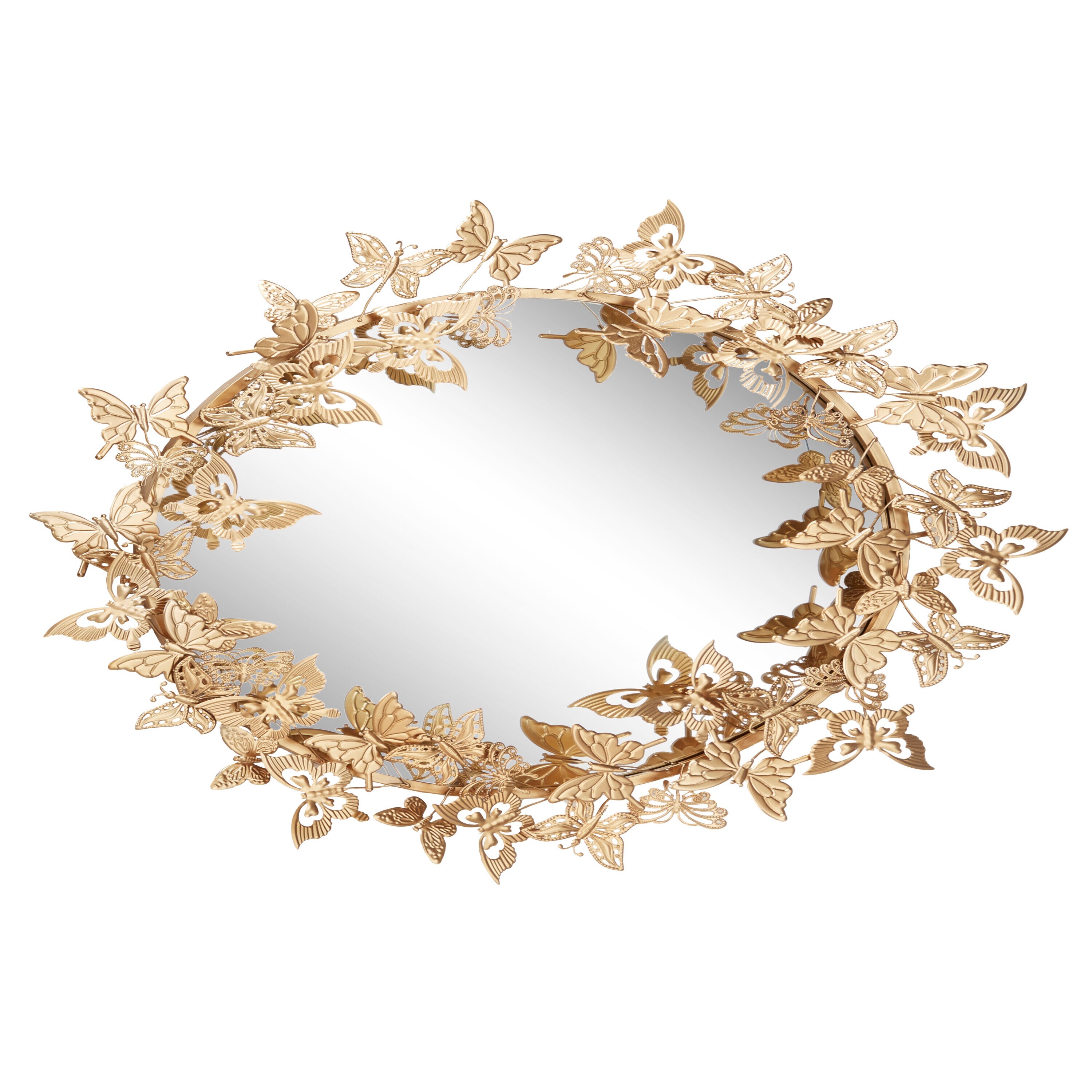 Gold Oval Wood Butterfly Wall Mirror, 19" x 33"