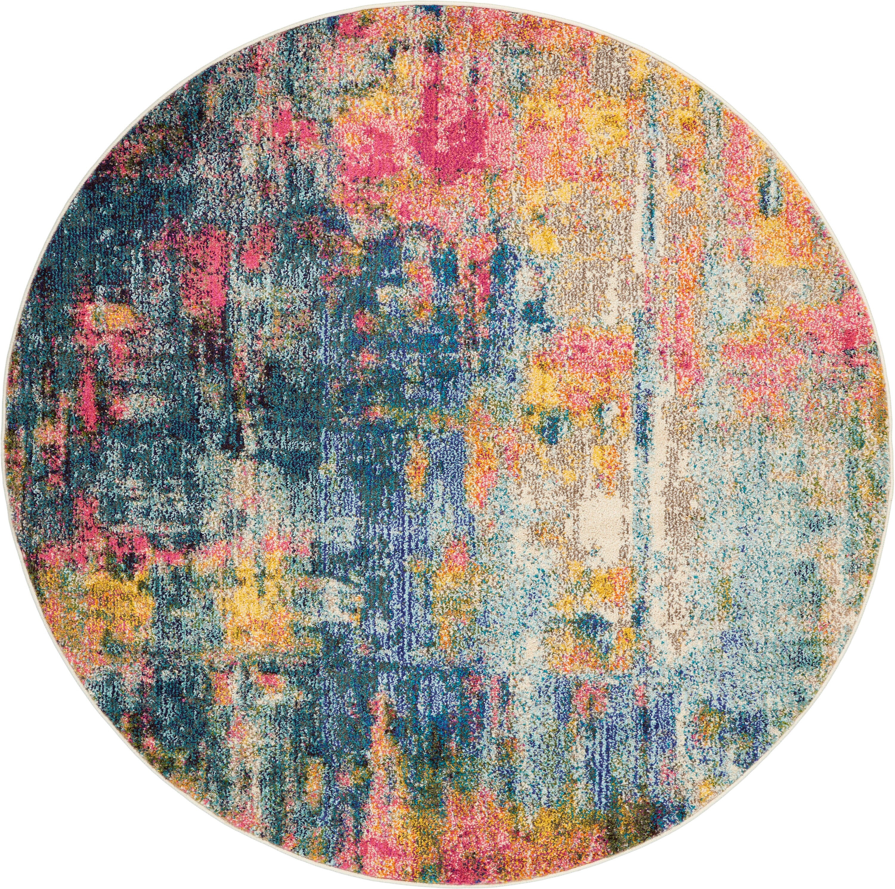 Blue Abstract Handmade Tufted Round Area Rug