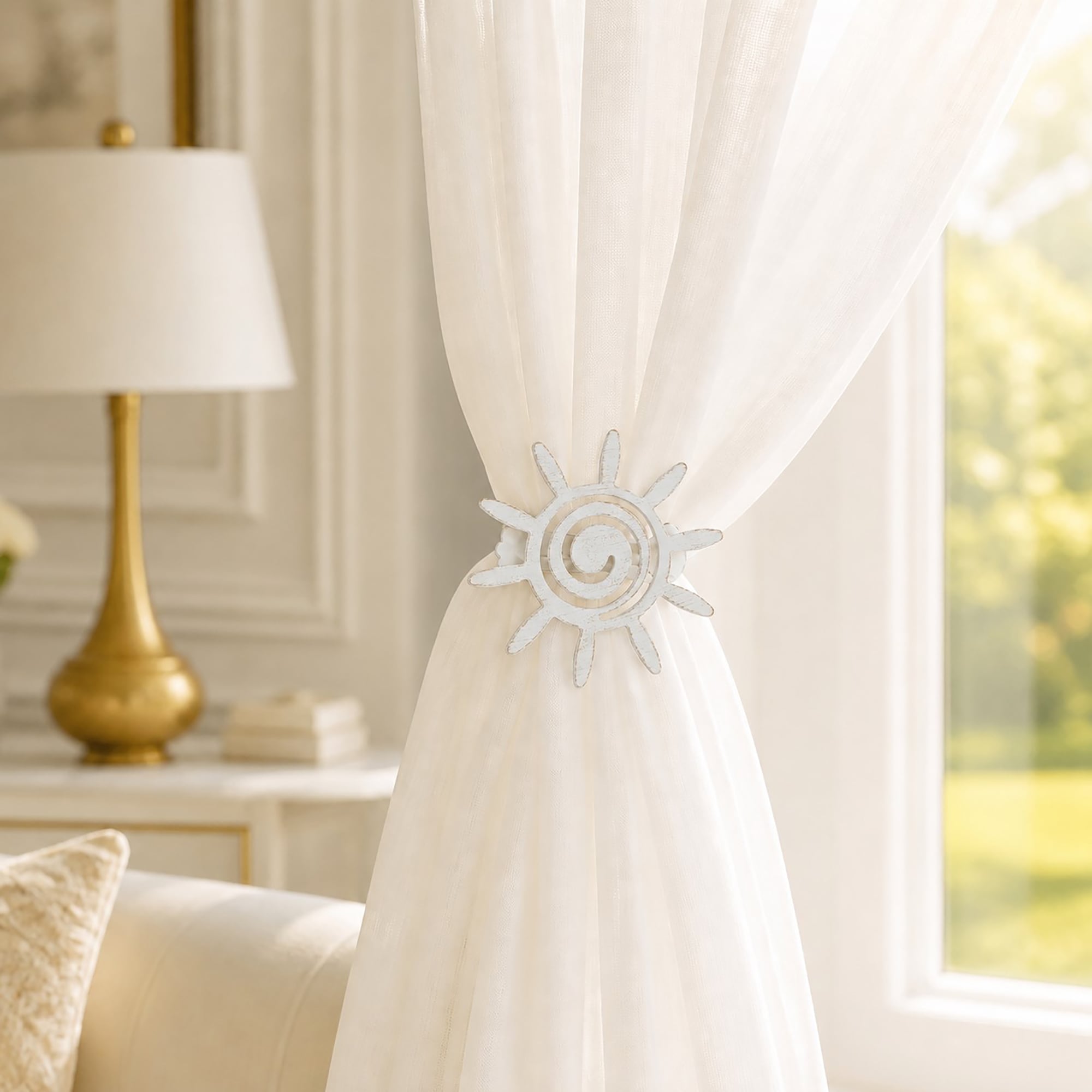 EVIDECO FRENCH HOME GOODS - 3.6-in Set of 2 Metal Curtain Tiebacks - Helios Sun Design - Elegant ...