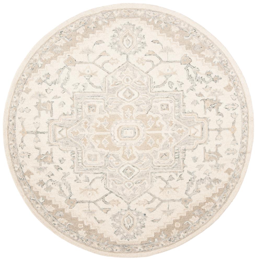 Safavieh MLP503B-5R Micro-Loop Homage 5 x 5 (ft) Tufted Wool Ivory/Beige Round Indoor Abstract Southwestern Area rug