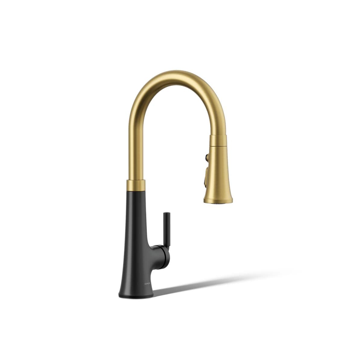 KOHLER K-23764-BMB Tone Matte Black with Moderne Brass Single Handle Deck-mount Pull-down Kitchen Faucet with Sprayer