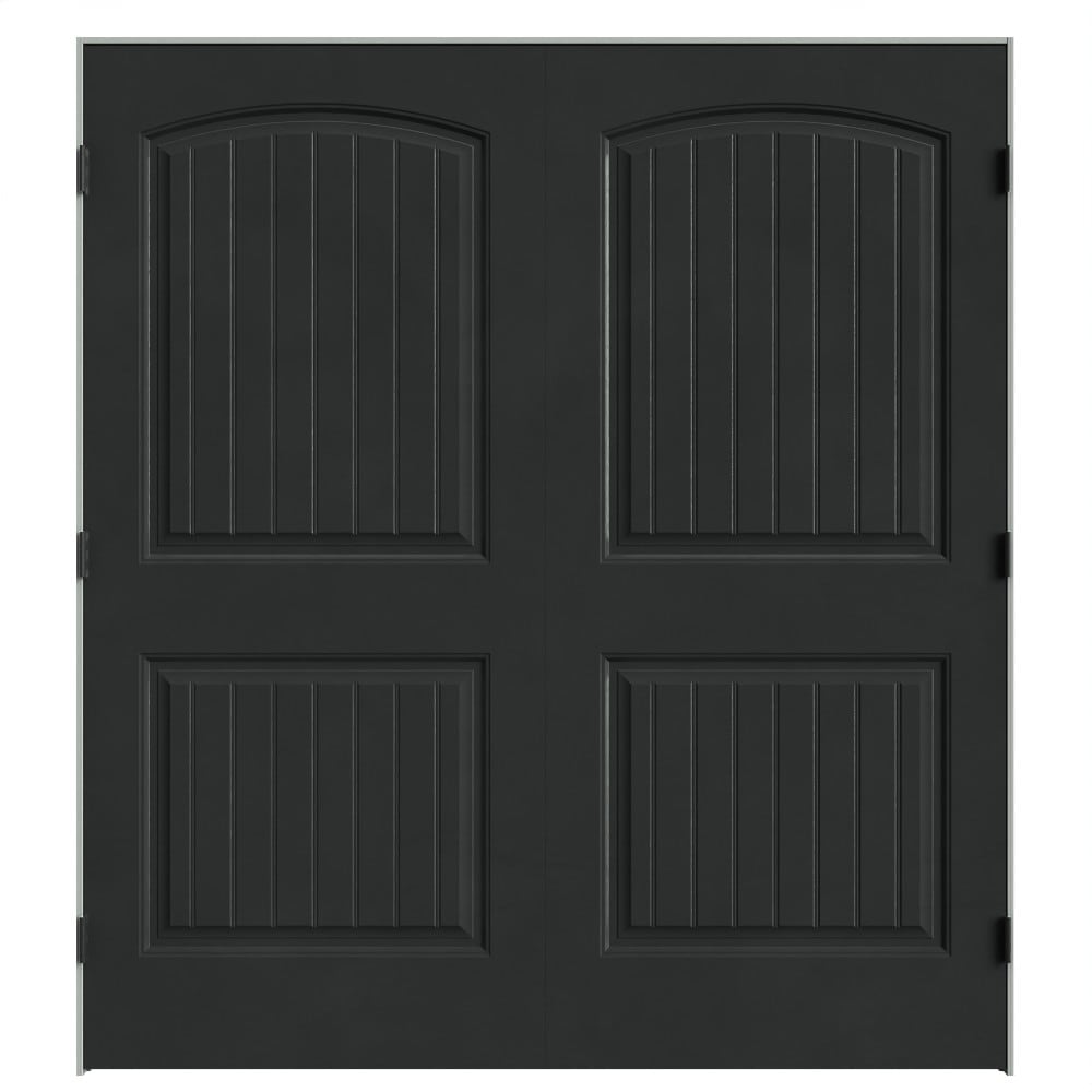 Masonite 641959 72-in x 80-in Midnight Black Solid core 2-panel square Bi-parting Smooth Prefinished Molded composite Flat Jamb Double Prehung Interior Door