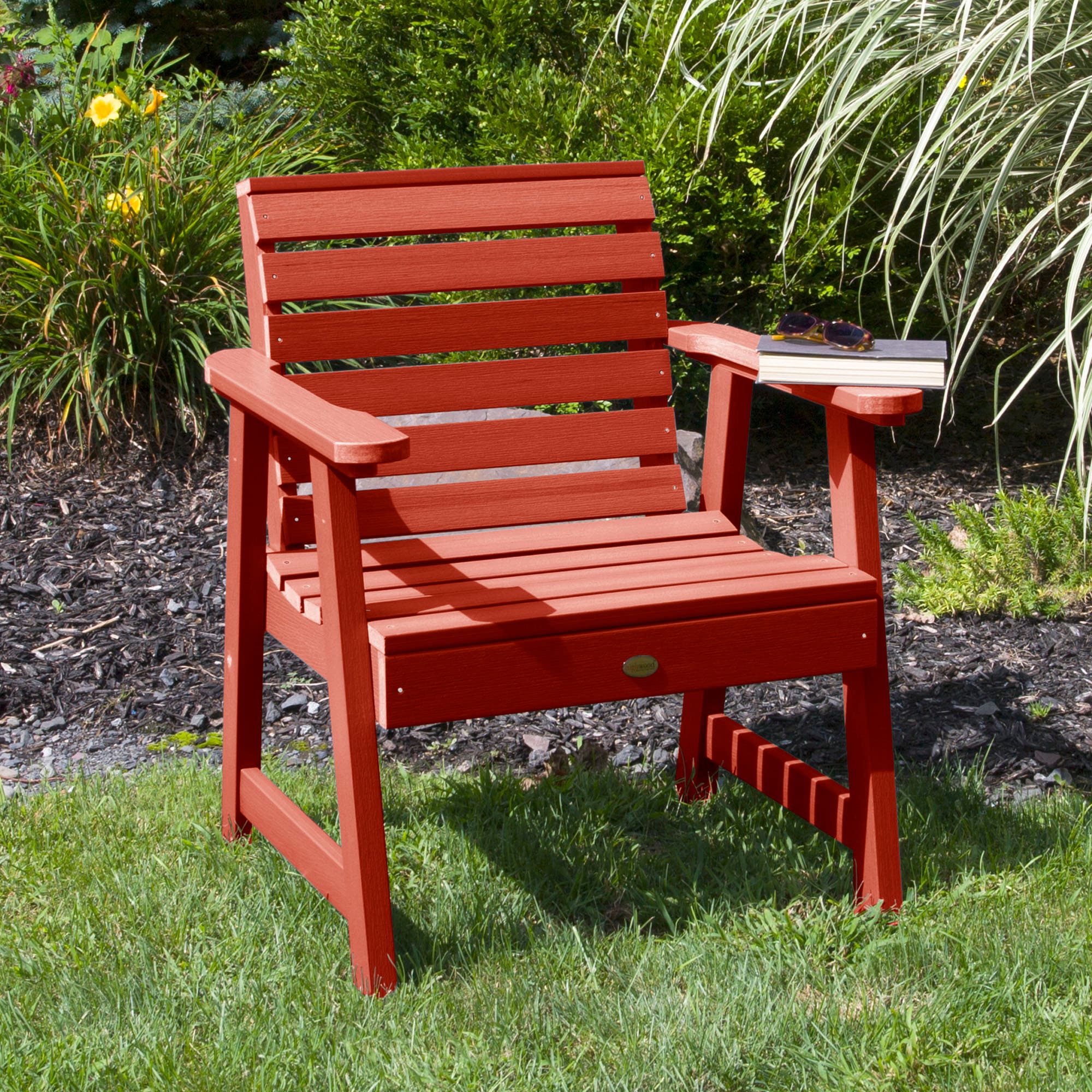 highwood AD-CHGW1-RED Weatherly Rustic Red Poly-lumber Frame Stationary Conversation Chair with Slat Seat
