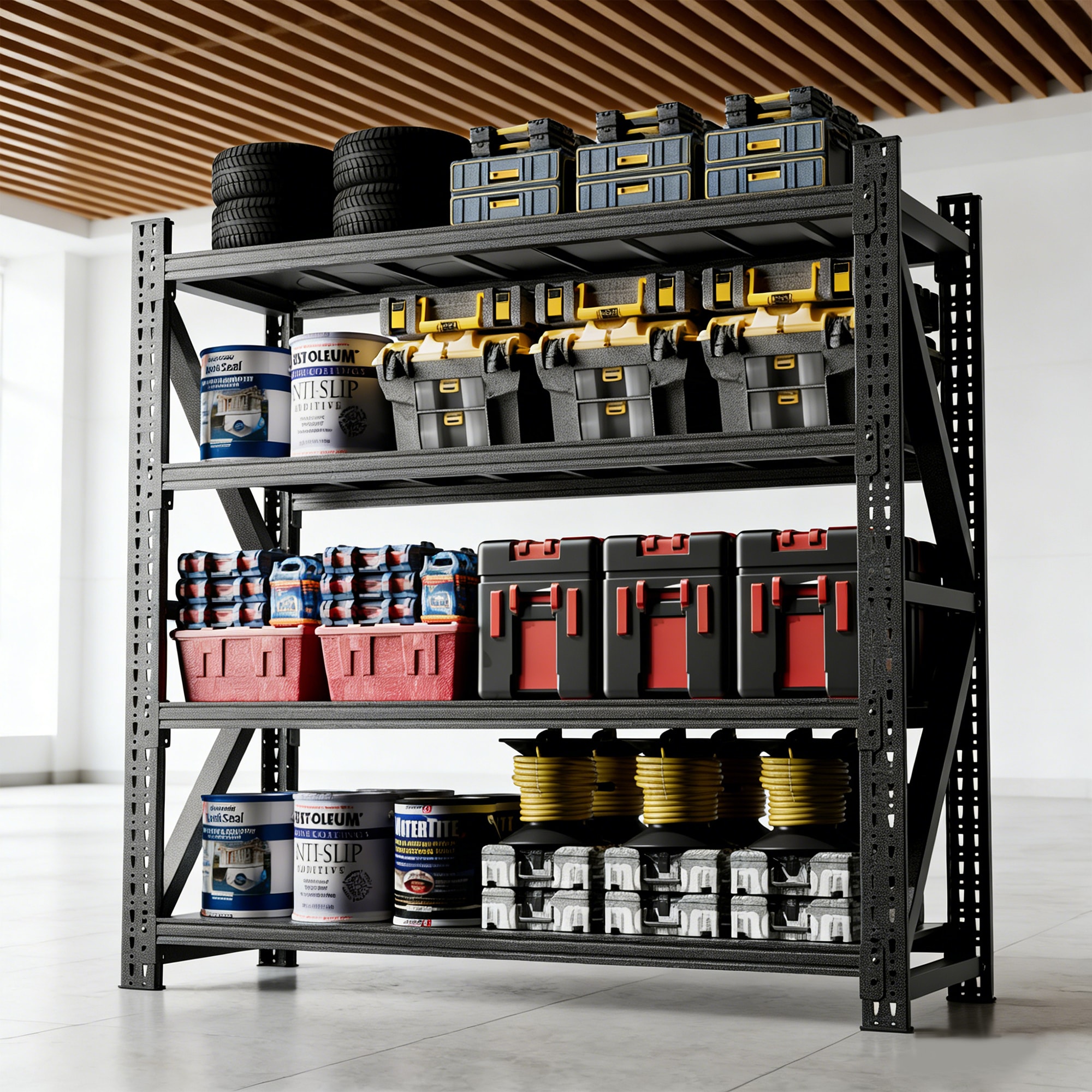 JUSHUA 5000LBS industrial shelving heavy duty adjustable black metal garage storage unit for warehouse