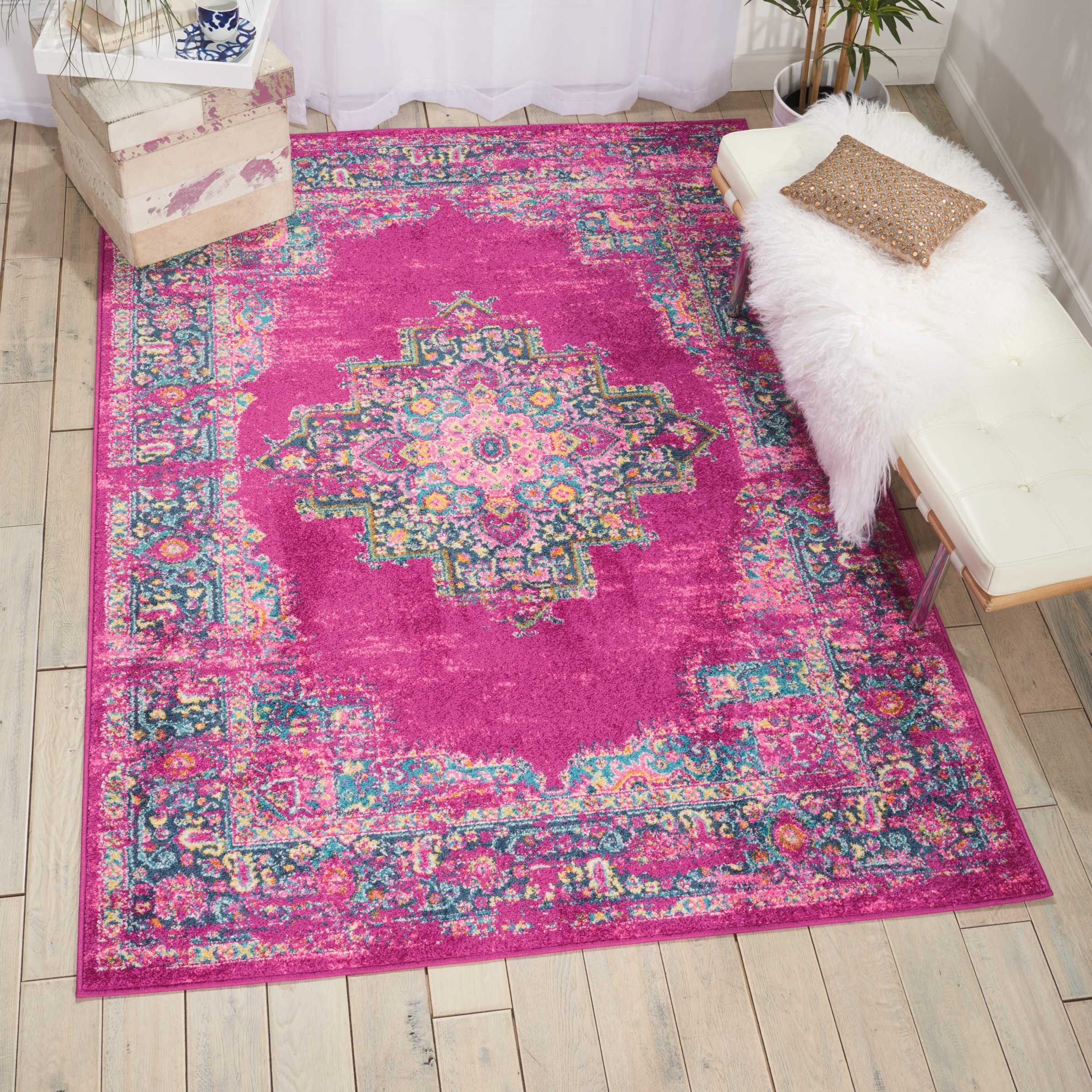 Nourison 99446387721 Passion 6 x 9 (ft) Loomed Fuchsia Rectangular Indoor Abstract Area rug