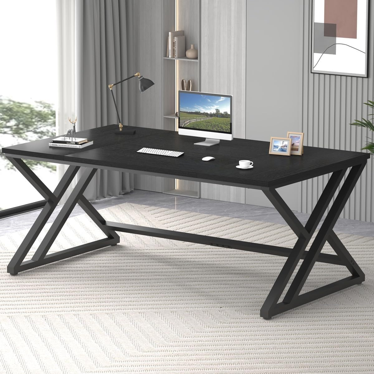 Envelor Wood Computer Desk - Modern Writing Desk with Metal Legs for ...