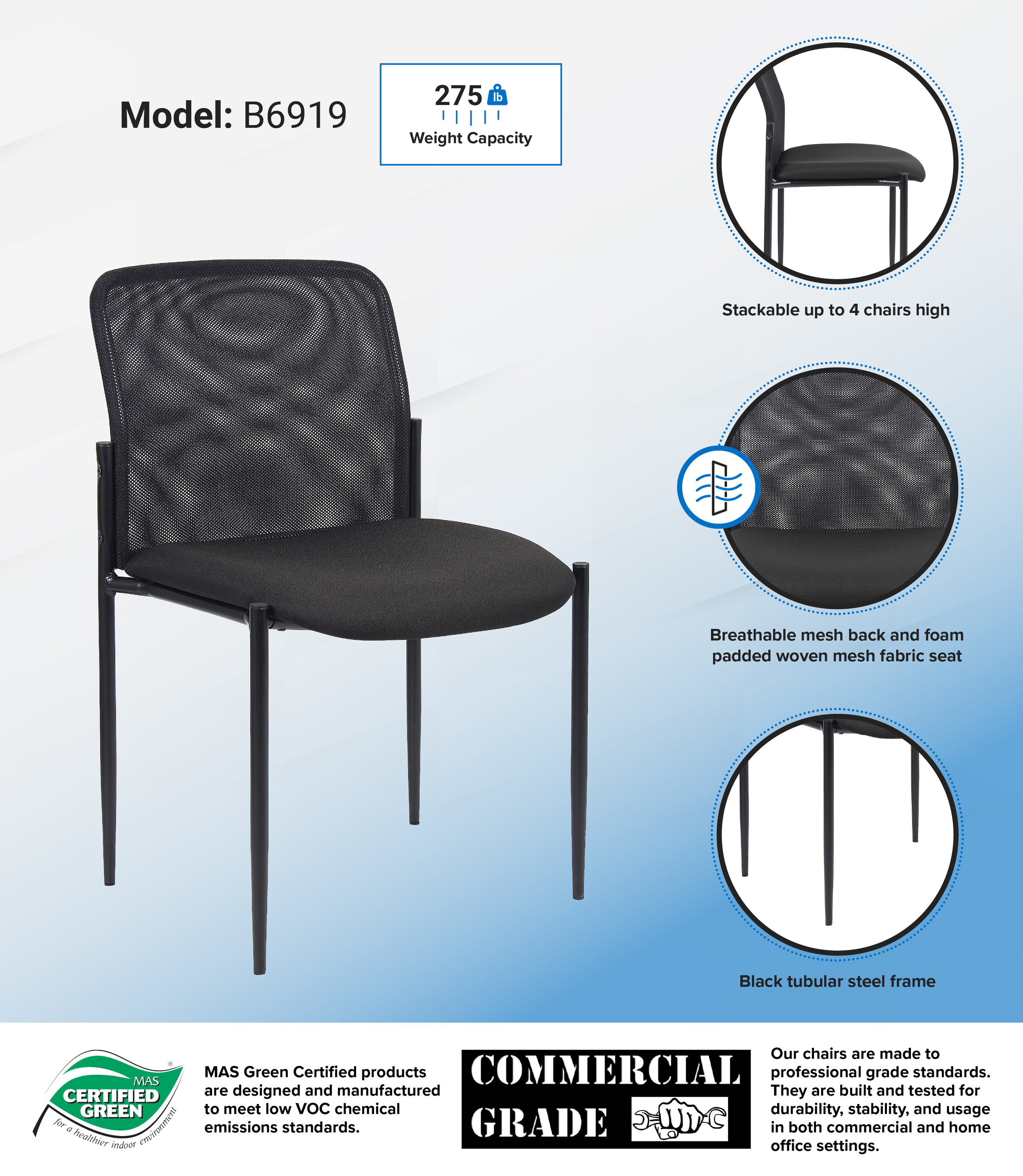 Black Mesh and Metal Stackable Guest Chair