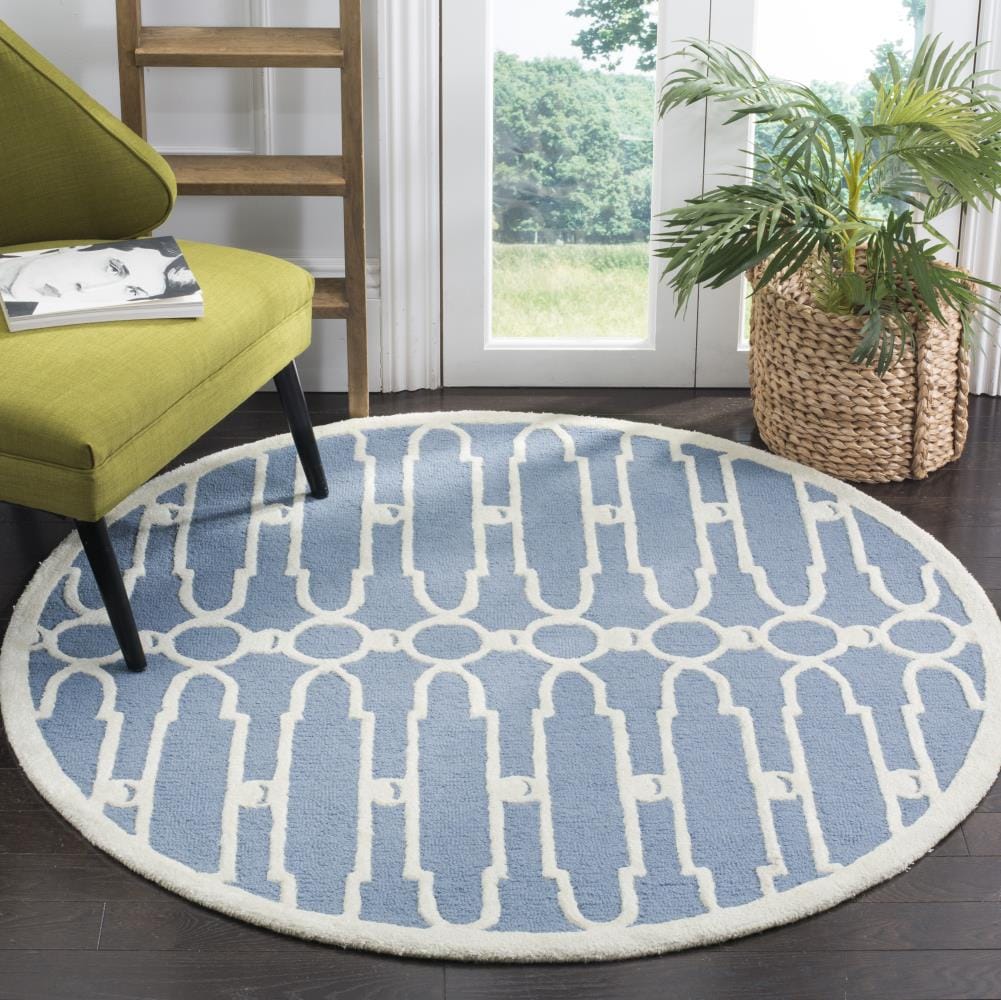 Safavieh Bella Varda 5 x 5 Wool Blue/Ivory Round Indoor Geometric ...