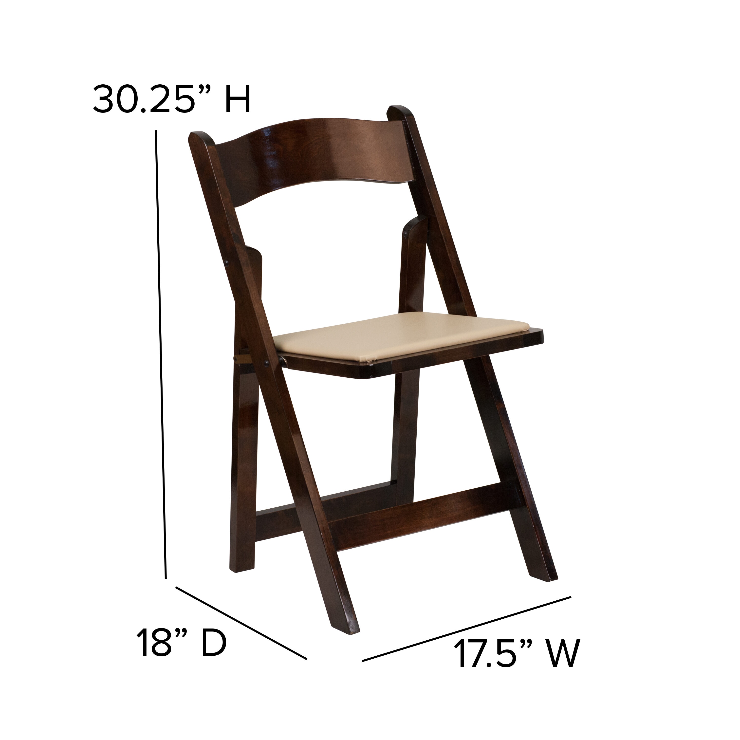 Fruitwood Beechwood Folding Dining Chair with Vinyl Padded Seat