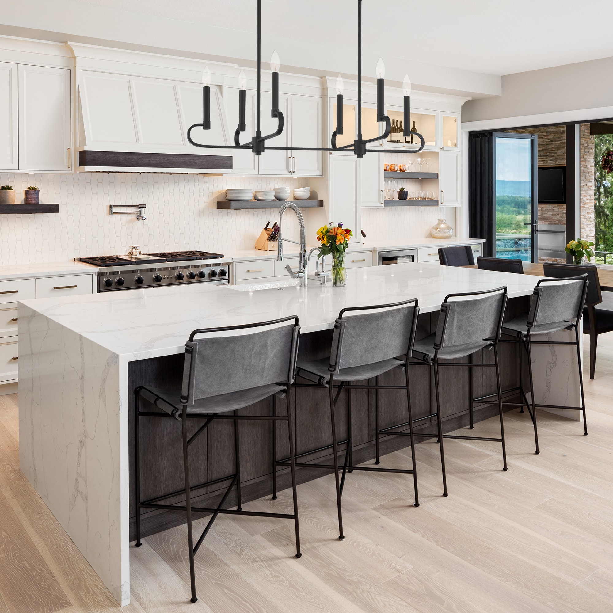 Designers Fountain D269C-IS-MB Summit 6 -Light Matte Black Transitional Linear Large Hanging Kitchen island light