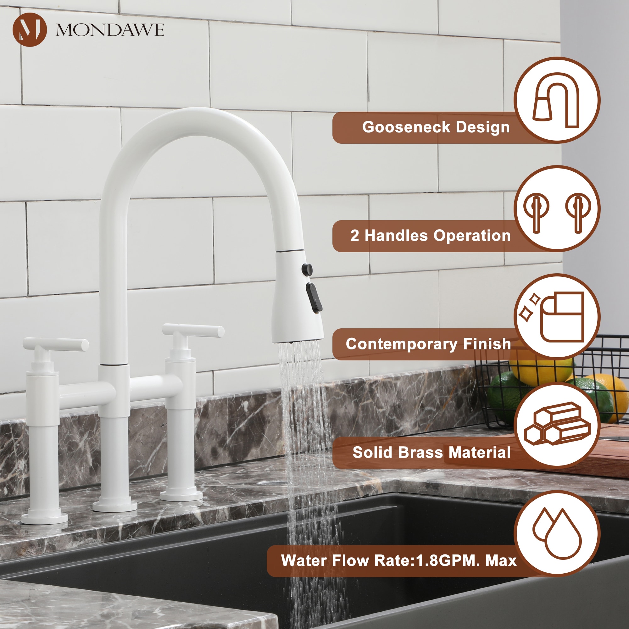 Mondawe MO2207DT-WH Kitchen-Faucets - View #4