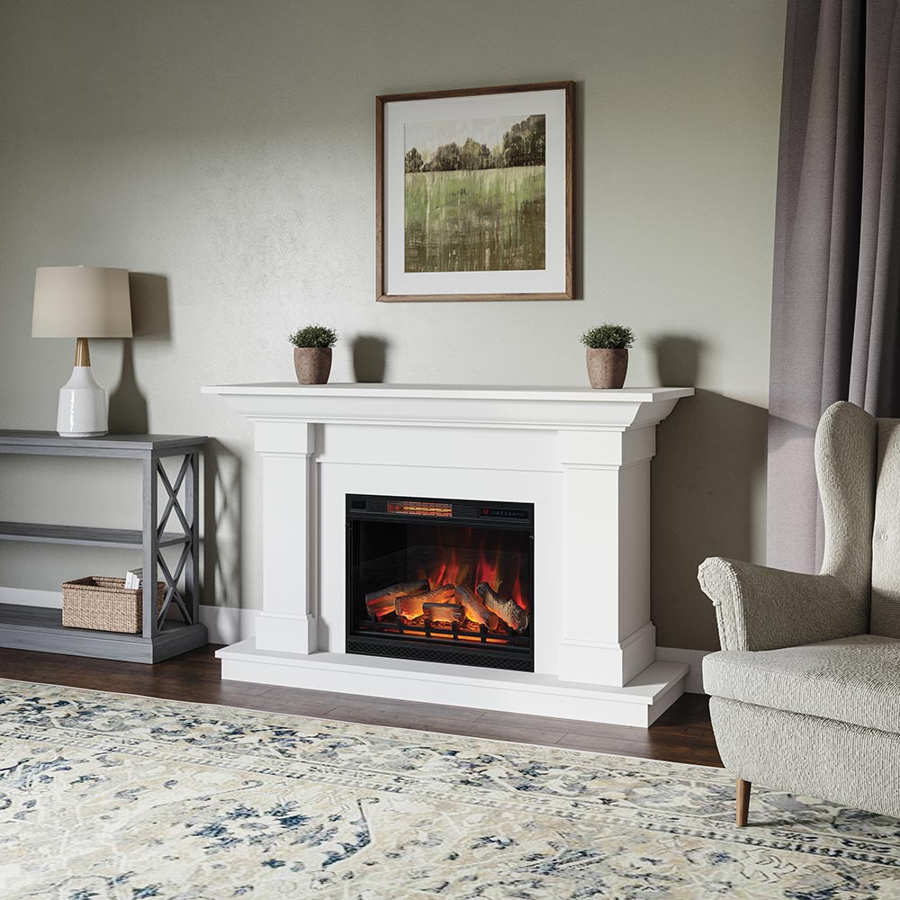 Modern Ember 63.62-in W White Infrared Quartz Electric Fireplace In The 