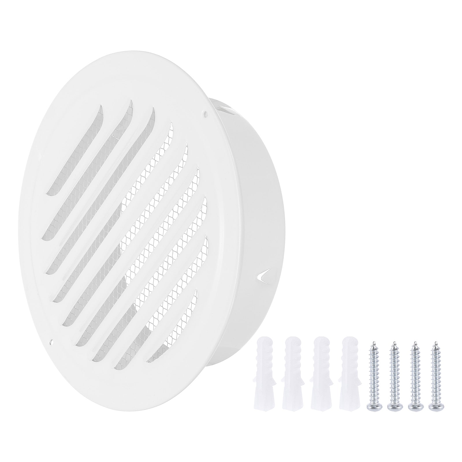 PATIKIL 7inch Round Air Vent Cover Stainless Steel Louvered Wall Inlet Outlet Grill Screen Mesh Ducting Soffit Vent with Screws for Ventilation White