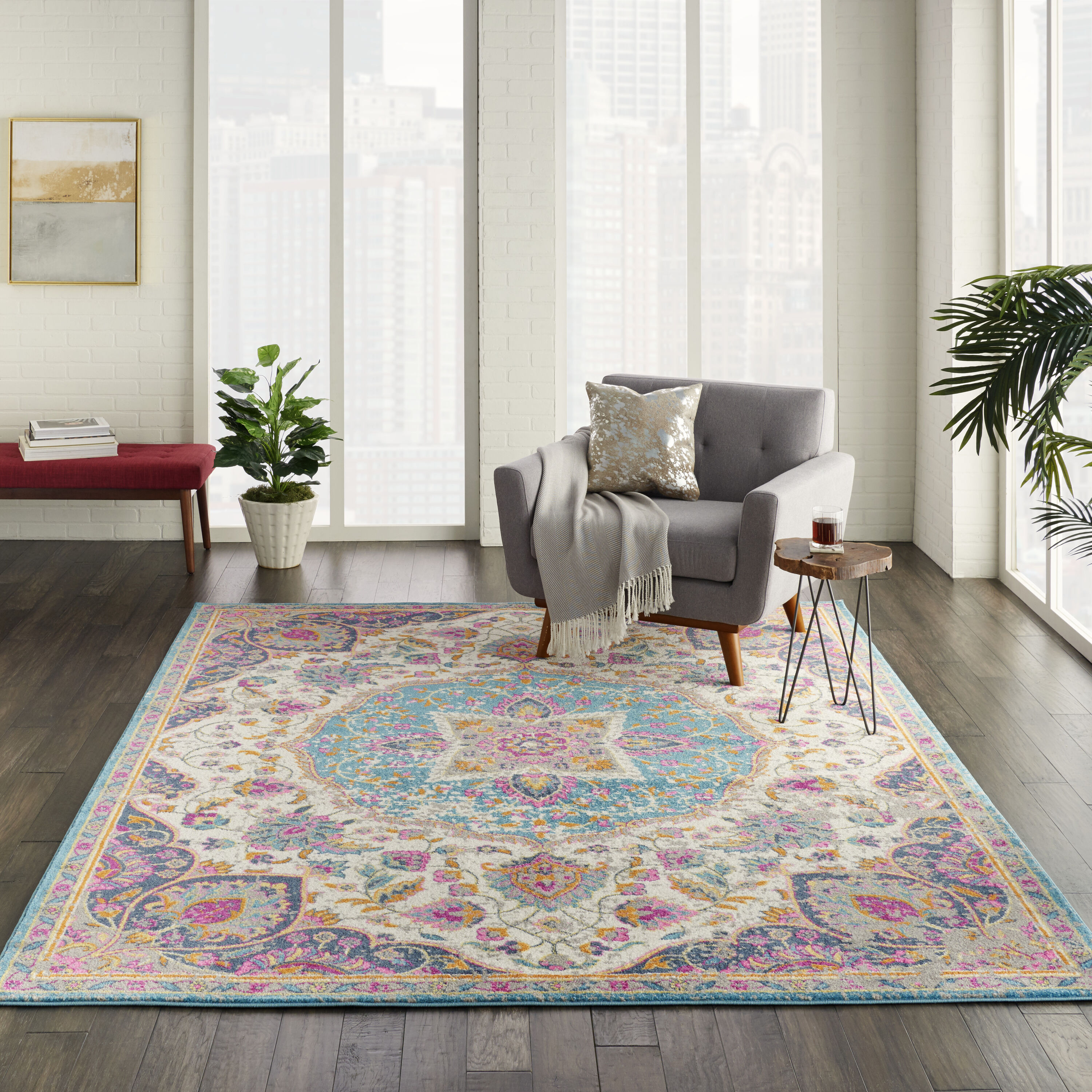 Nourison 99446717832 Passion 6 x 9 (ft) Loomed Polypropylene Ivory/multi Rectangular Indoor Abstract Area rug