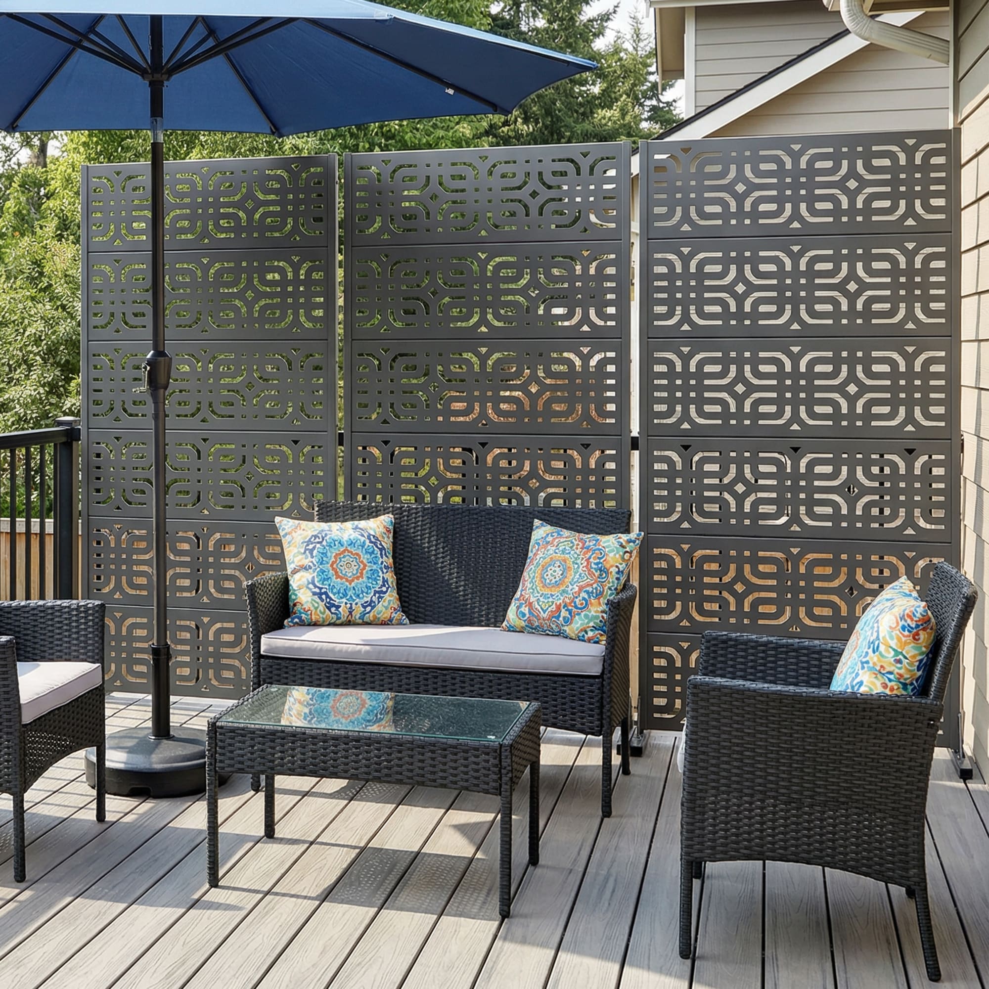 Vynxaria Eugene Gray Galvanized Metal Outdoor Privacy Screen with ...