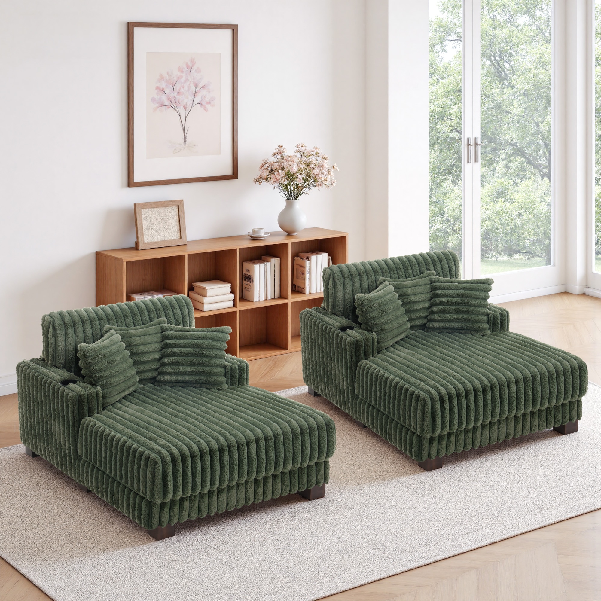 Dreamsidea 59 Inch Chaise Lounge Chair - Wood Metal Frame Oversized Sleeper Sofa with Single Cup Holder for Living Room Bedroom