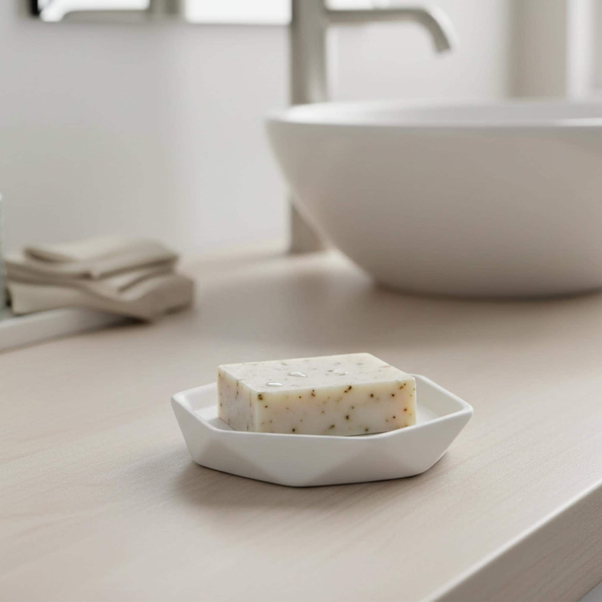 EVIDECO FRENCH HOME GOODS Bathroom Soap Dish Cup Diamond Stoneware White