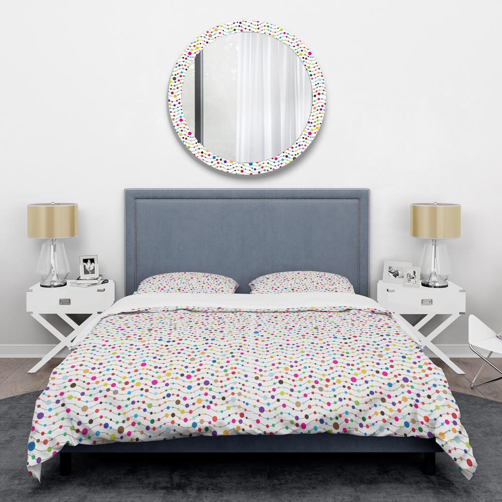 Twin White and Multicolor Polka Dot Microfiber Duvet Cover Set